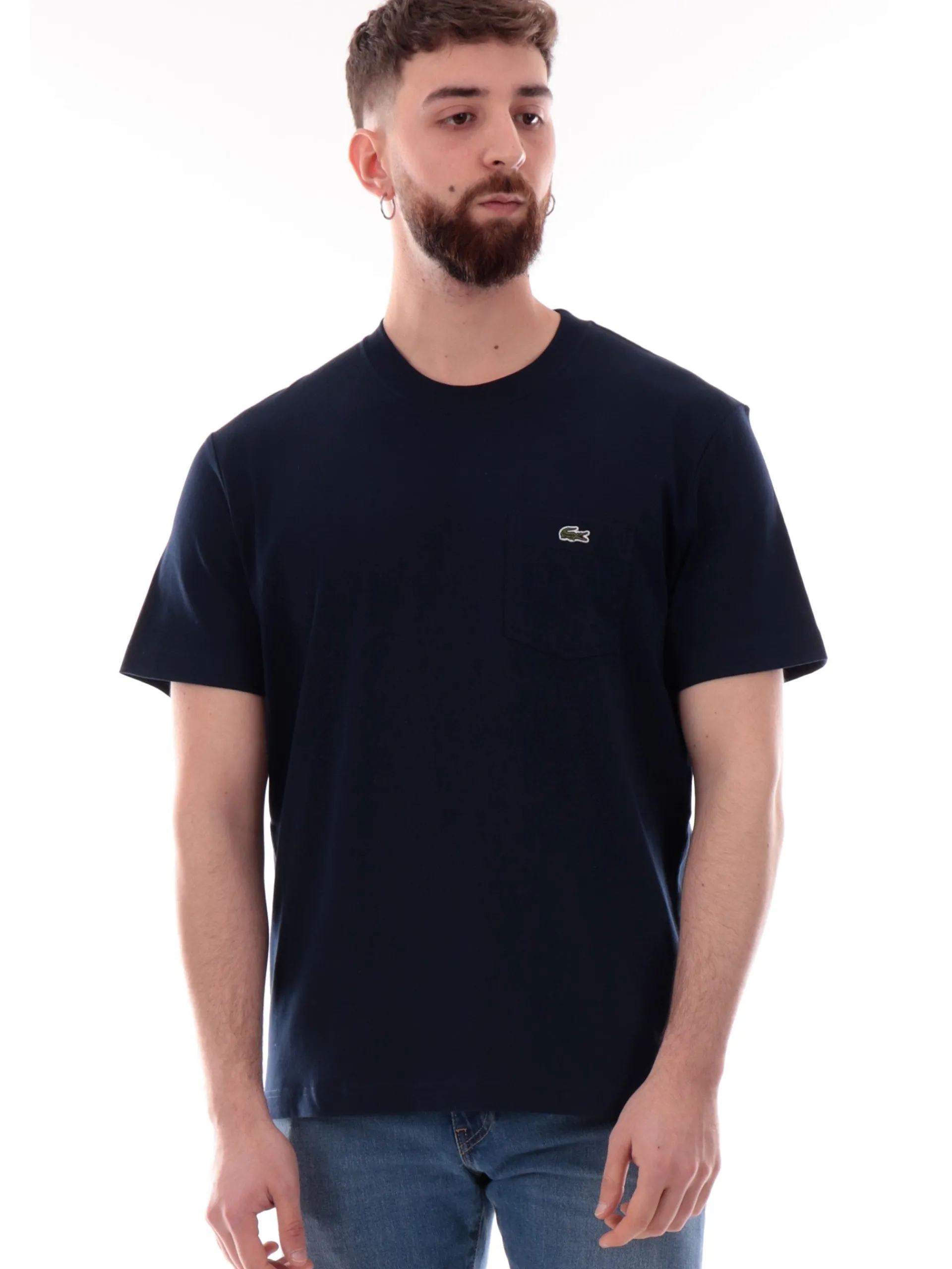 LACOSTE T-Shirt*Maglia blu girocollo da uomo con taschino e coccodrillo TH2827