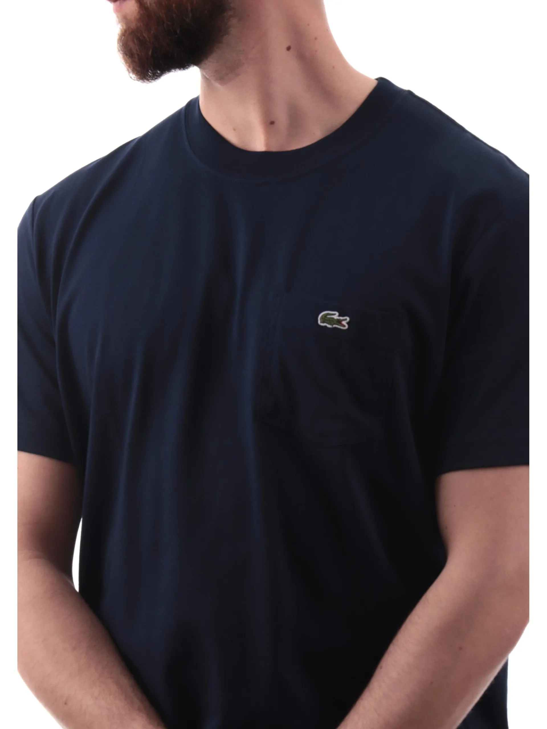 LACOSTE T-Shirt*Maglia blu girocollo da uomo con taschino e coccodrillo TH2827