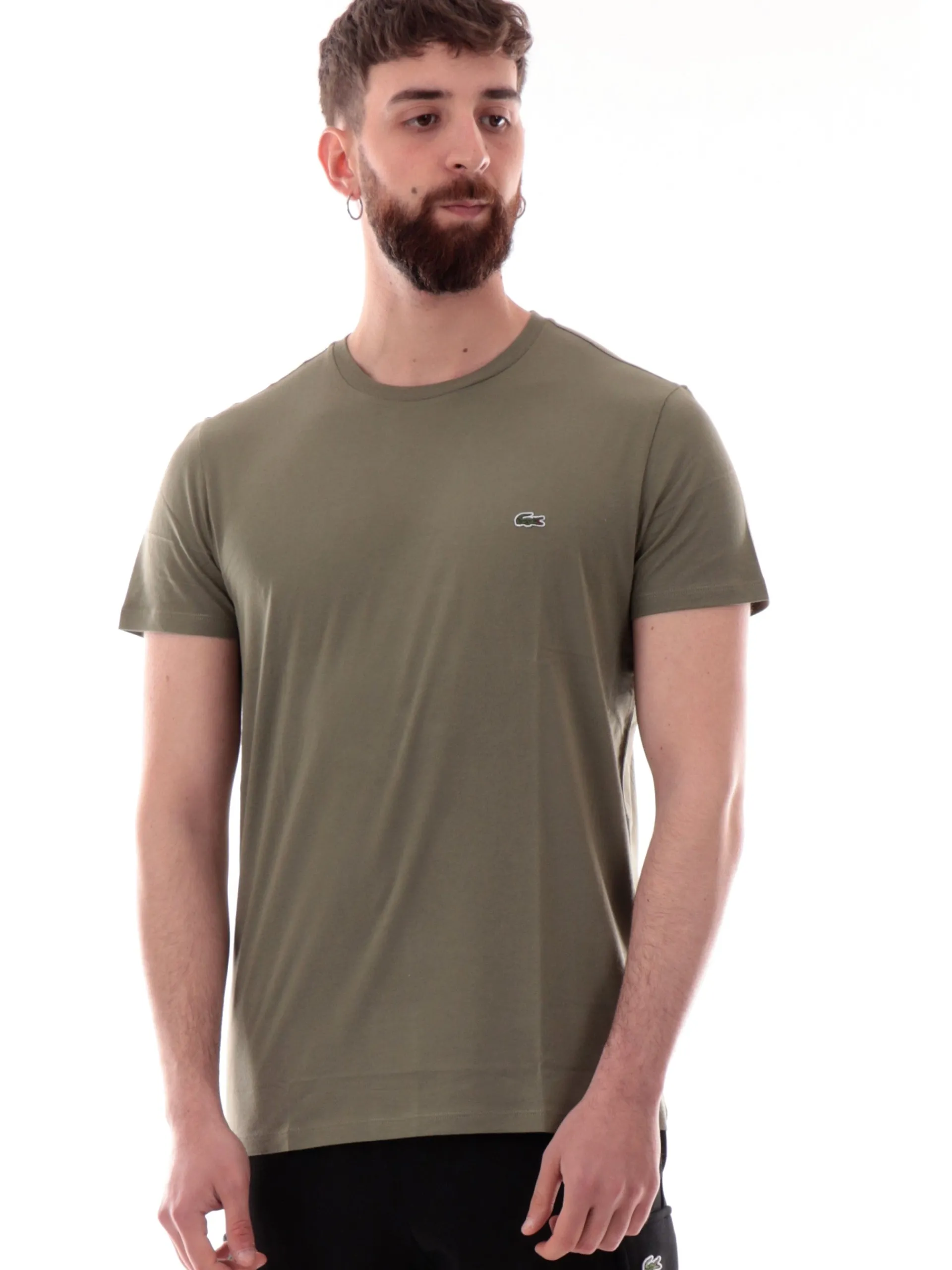 LACOSTE T-Shirt*Maglia verde militare girocollo da uomo con coccodrillo TH6709