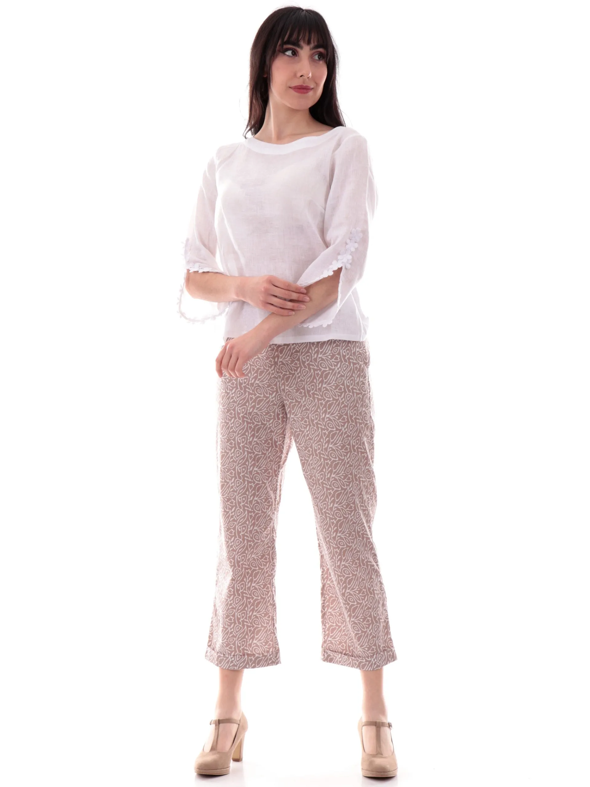 ANIS Maglie*Maglia lino bianca scollo a barca da donna maniche tre quarti 251C1525