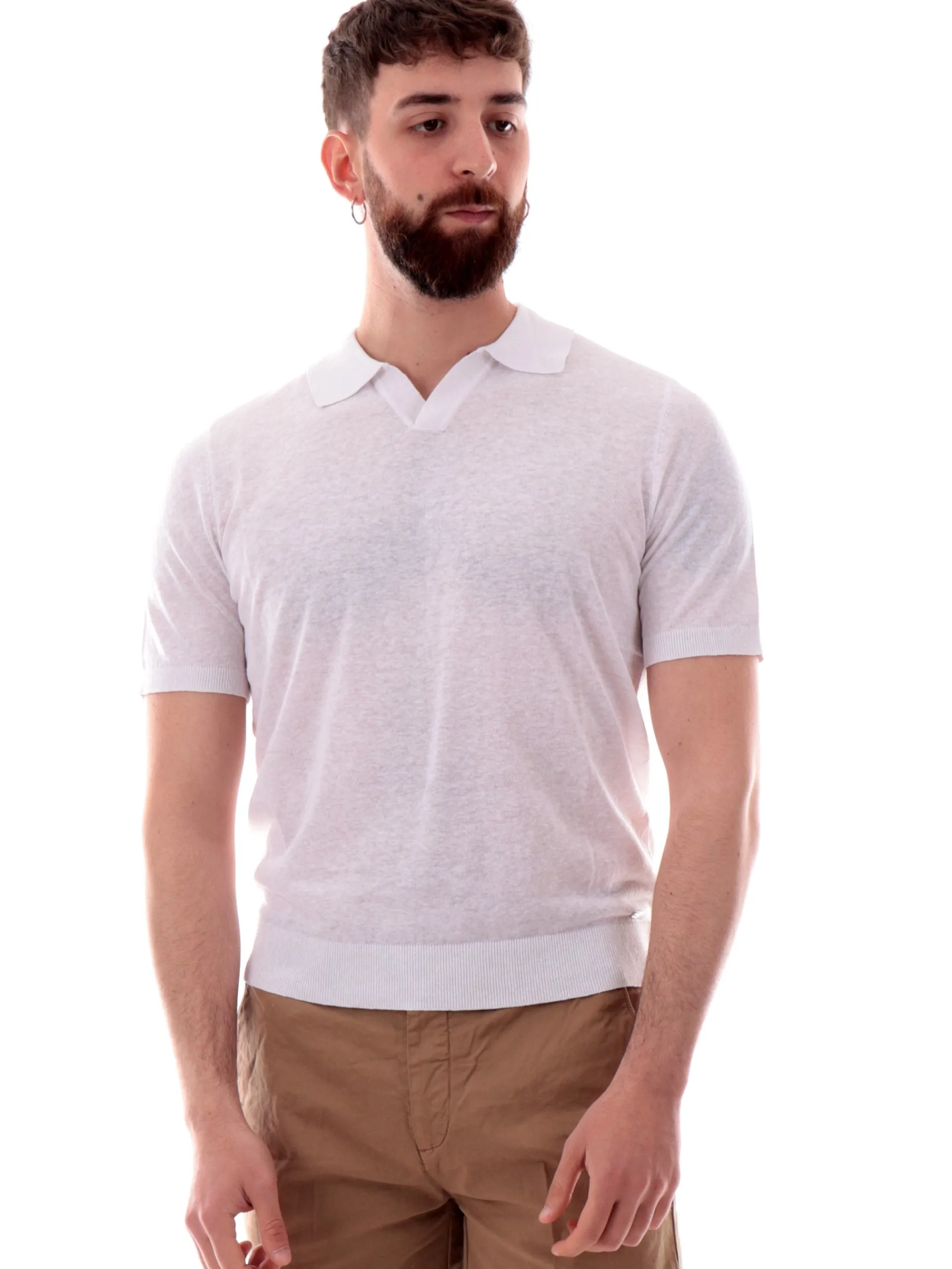 MARKUP Maglie*Maglia lino bianca scollo a V da uomo Derby MK890016