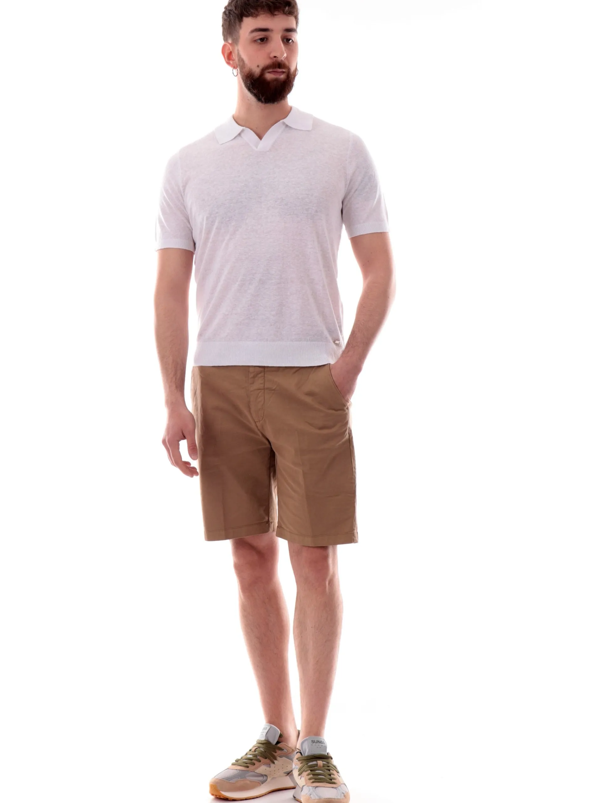 MARKUP Maglie*Maglia lino bianca scollo a V da uomo Derby MK890016