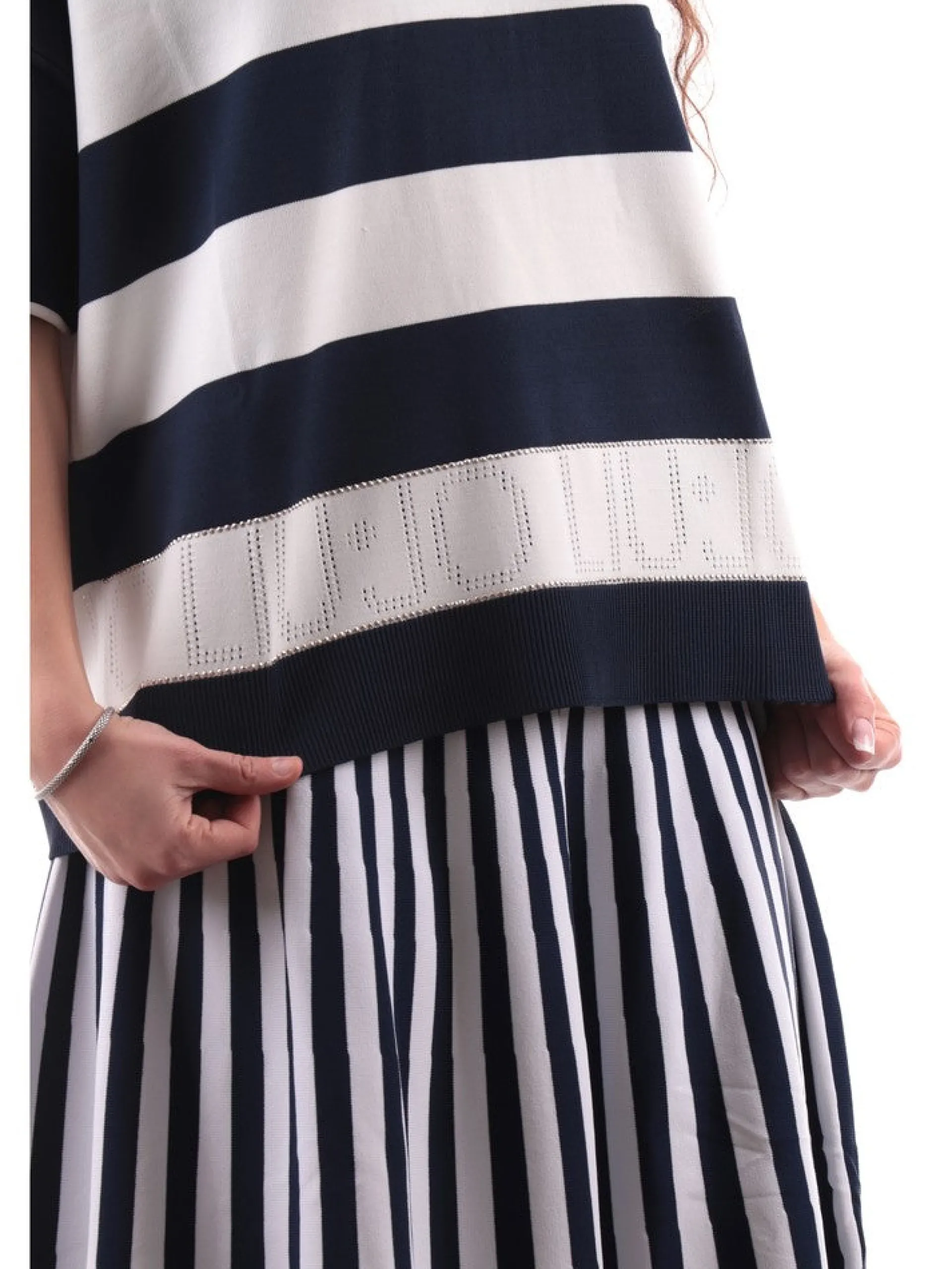 LIU JO SPORT Maglie*Maglia Liu Jo a Righe Bianche e blu da donna scollo a V TA4115MS36LD