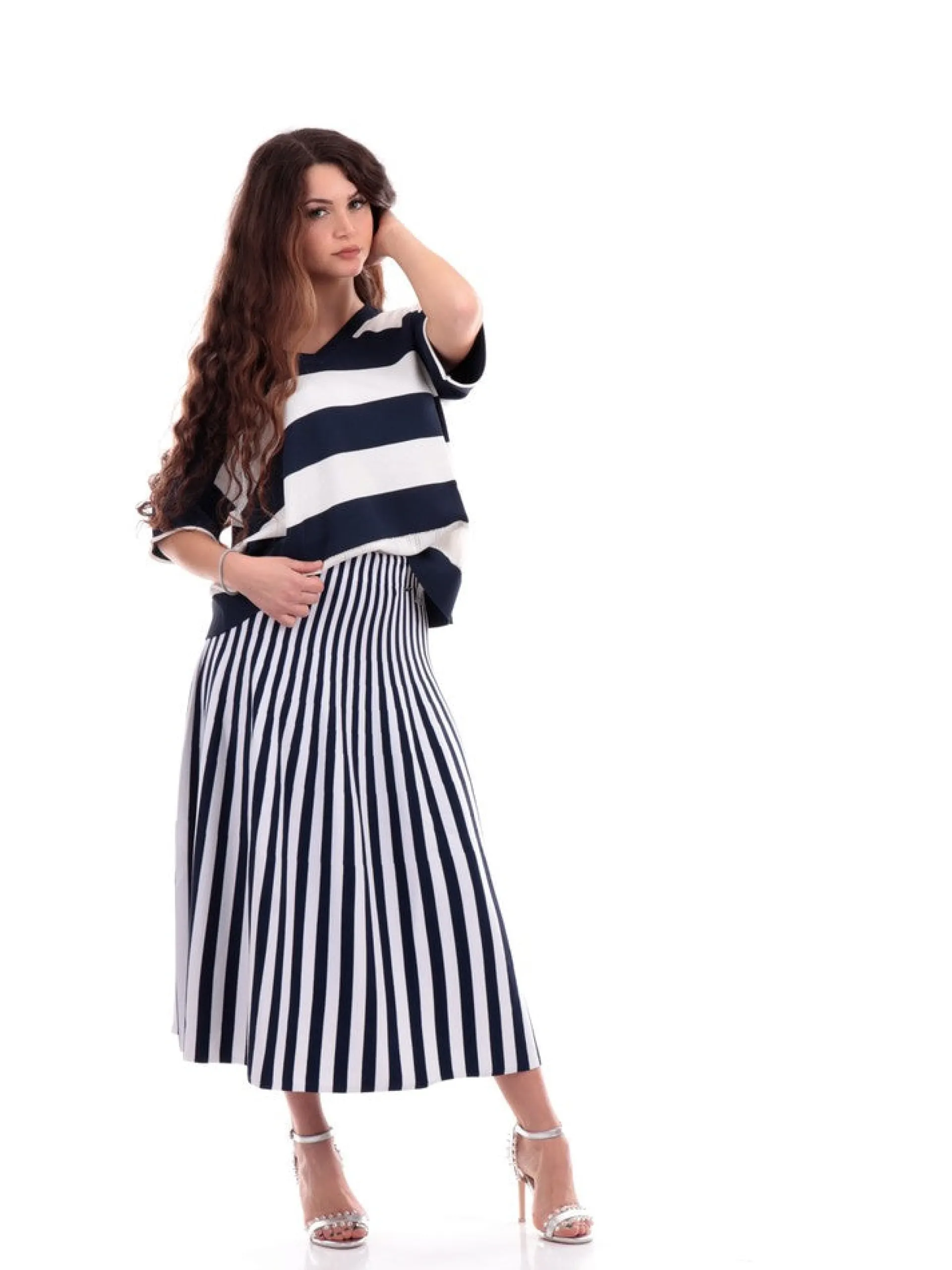 LIU JO SPORT Maglie*Maglia Liu Jo a Righe Bianche e blu da donna scollo a V TA4115MS36LD