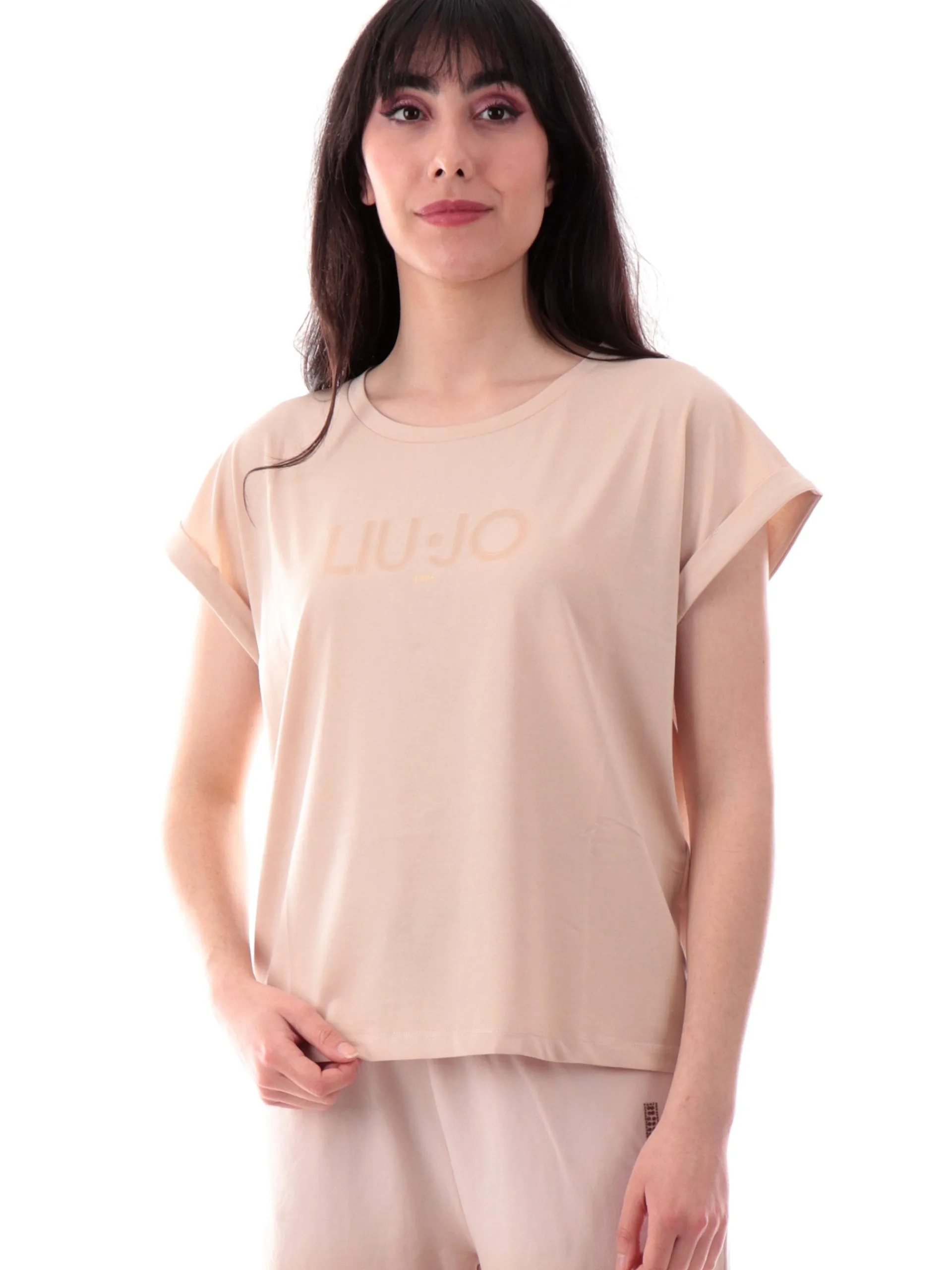 LIU JO SPORT T-Shirt*Maglia Liu Jo Beige maniche corte logo gommato TA5181JS003