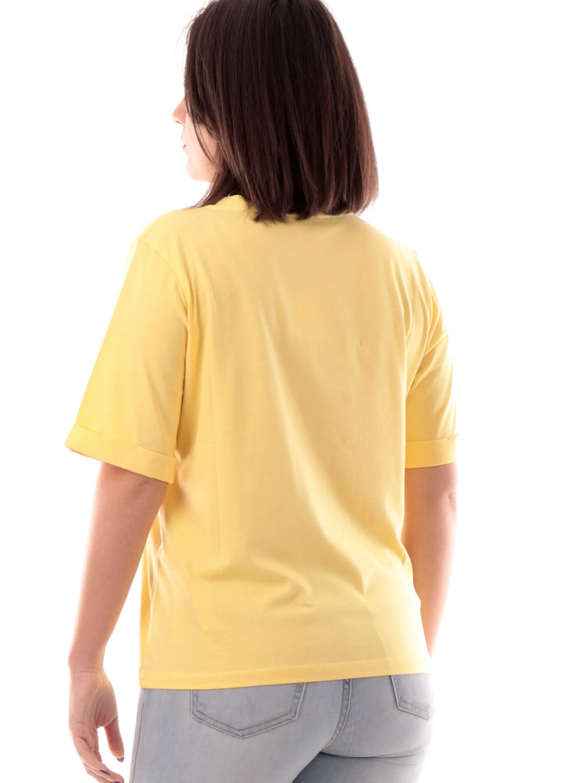 LIU JO SPORT T-Shirt*Maglia Liu Jo donna scollo a v gialla con scritta logo strass TA5175JS923M913