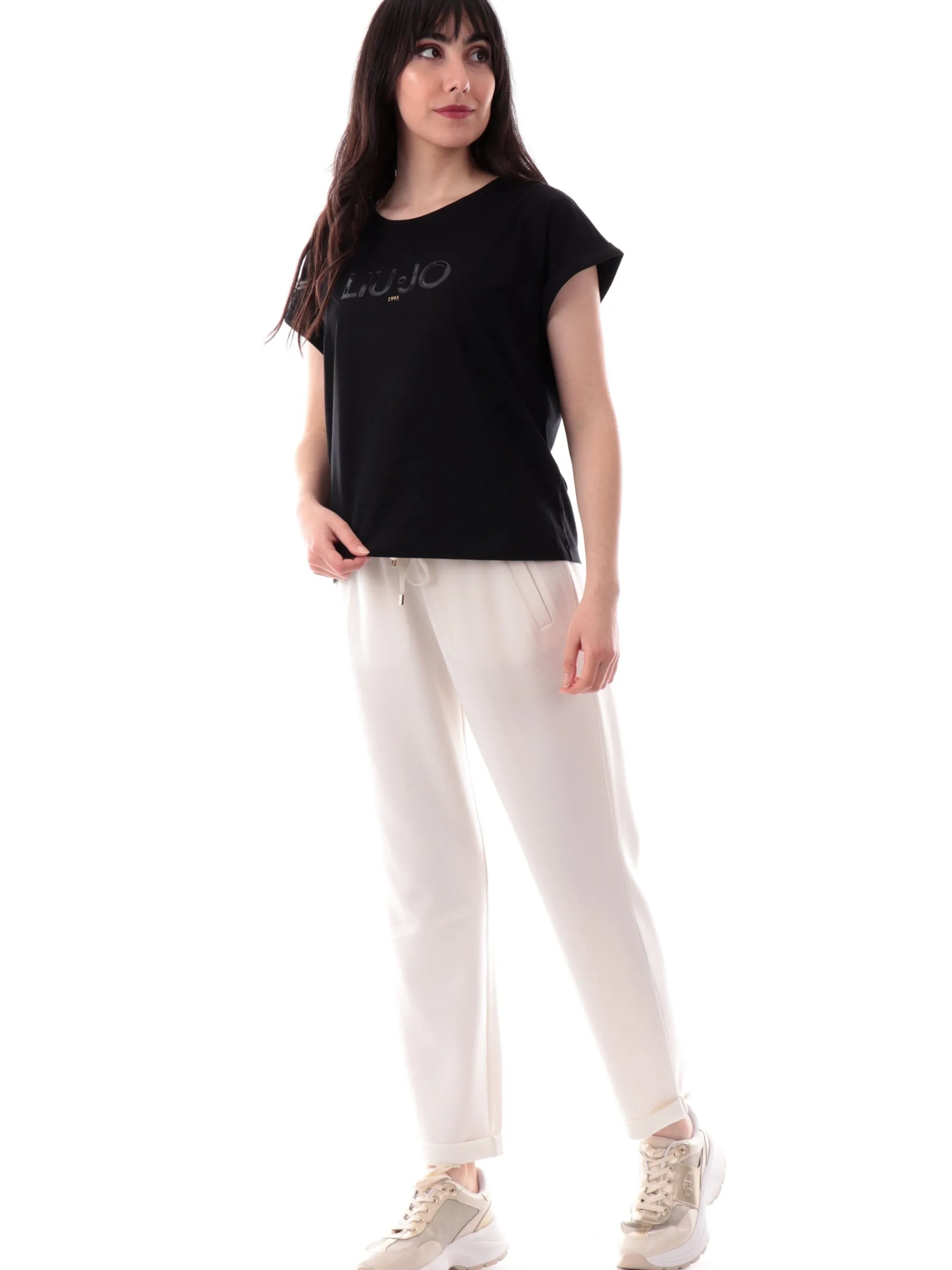 LIU JO SPORT T-Shirt*Maglia Liu Jo nera maniche aletta da donna con patch gommato TA5181JS003 W9415