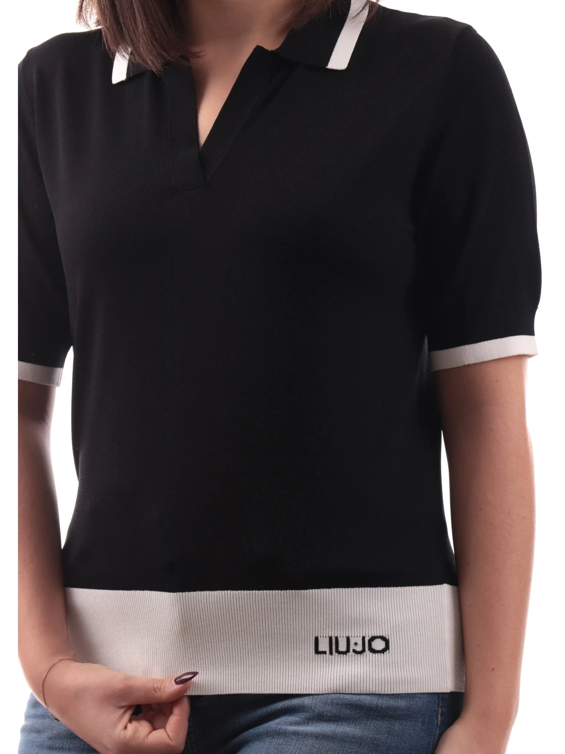 LIU JO SPORT Maglie*Maglia Liu Jo scollo a V nera da donna maniche corte TA5093MS022