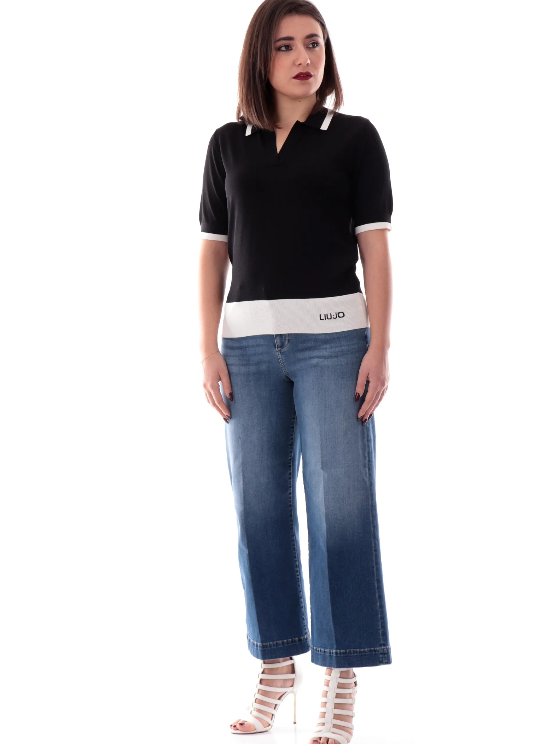 LIU JO SPORT Maglie*Maglia Liu Jo scollo a V nera da donna maniche corte TA5093MS022