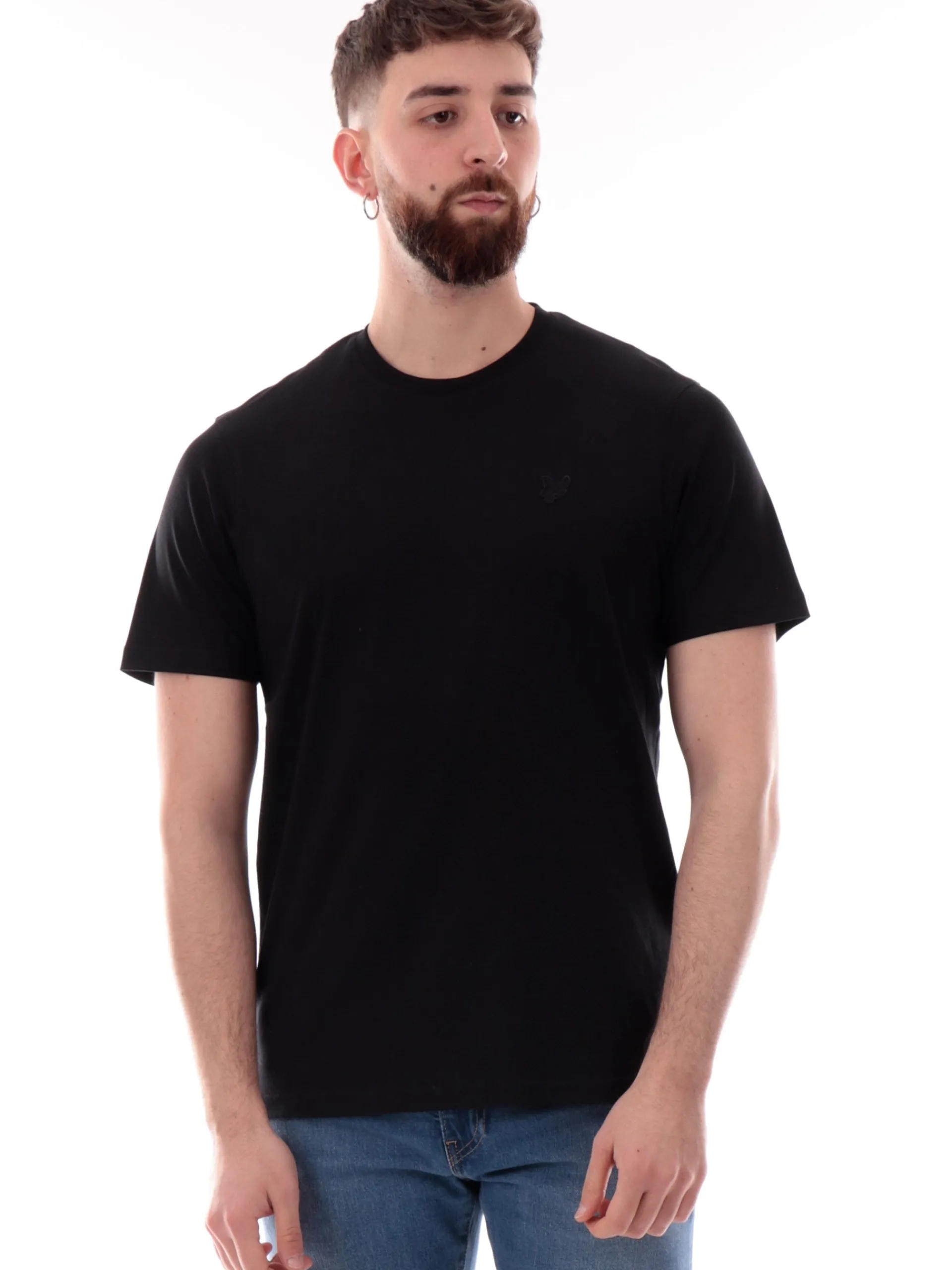 LYLE & SCOTT T-Shirt*Maglia Lyle Scott nera Superfine da uomo patch Lyle Scott ricamato TS2255TON
