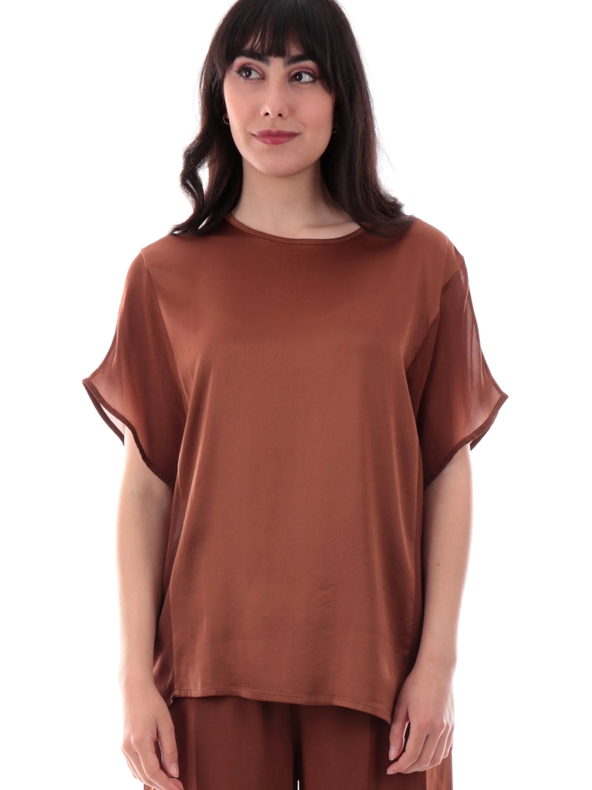 MANILA GRACE Maglie*Maglia Marrone raso satin C037VUMD489
