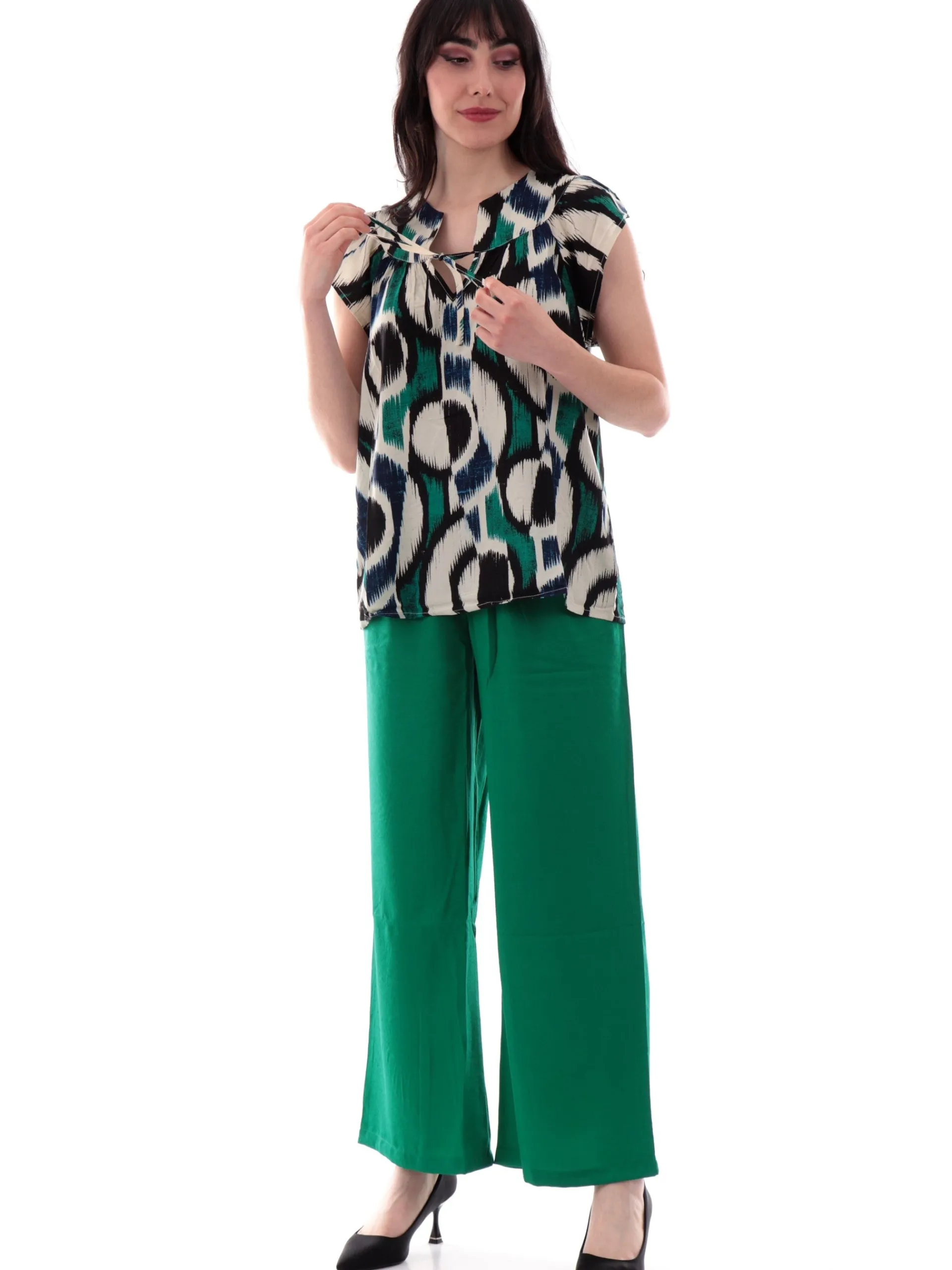 MOLLYBRACKEN Maglie*Maglia Molly bracken maniche a farfalla da donna nera e verde N267DP