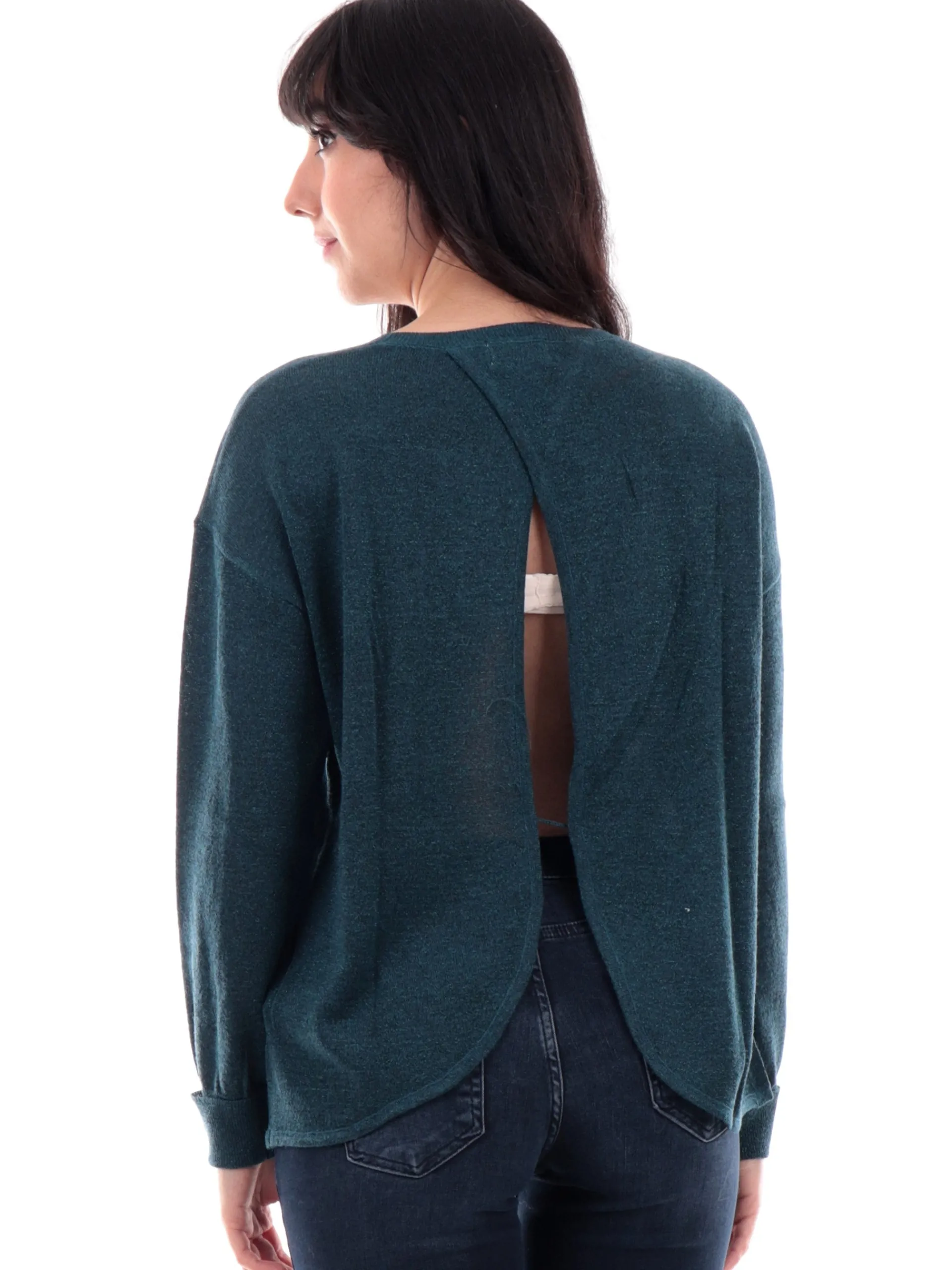 MOLLYBRACKEN Maglie*Maglia Molly Bracken verde petrolio da donna con apertura sulla schiena TR141CH