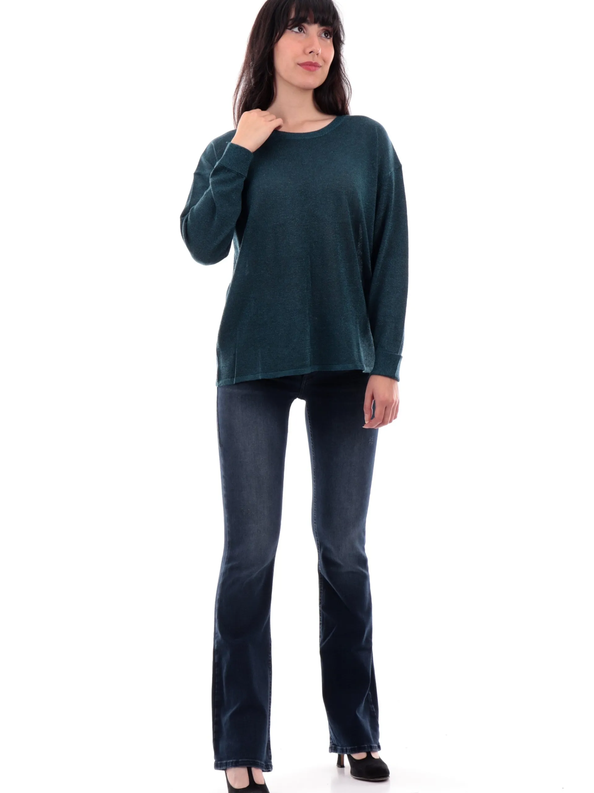 MOLLYBRACKEN Maglie*Maglia Molly Bracken verde petrolio da donna con apertura sulla schiena TR141CH