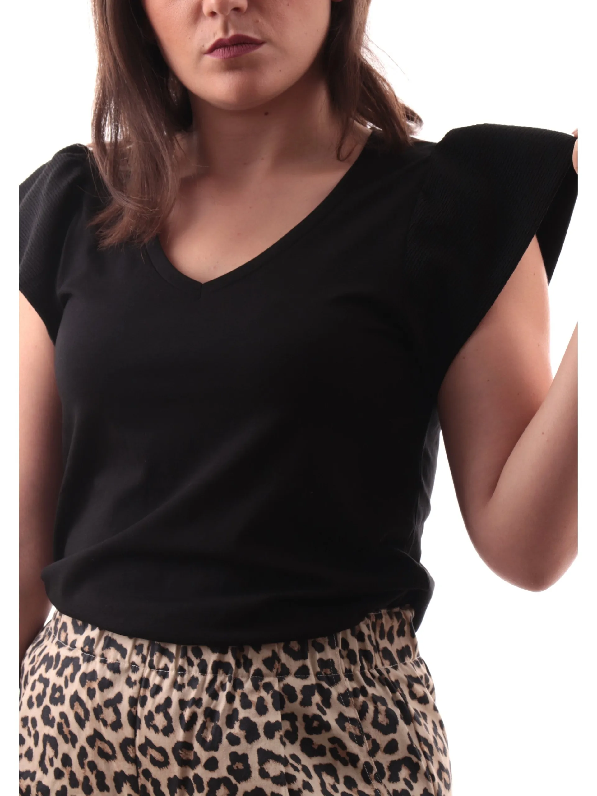TIFFOSI T-Shirt*Maglia nera kira da donna con voilant sulle maniche e scollo a V 10059222