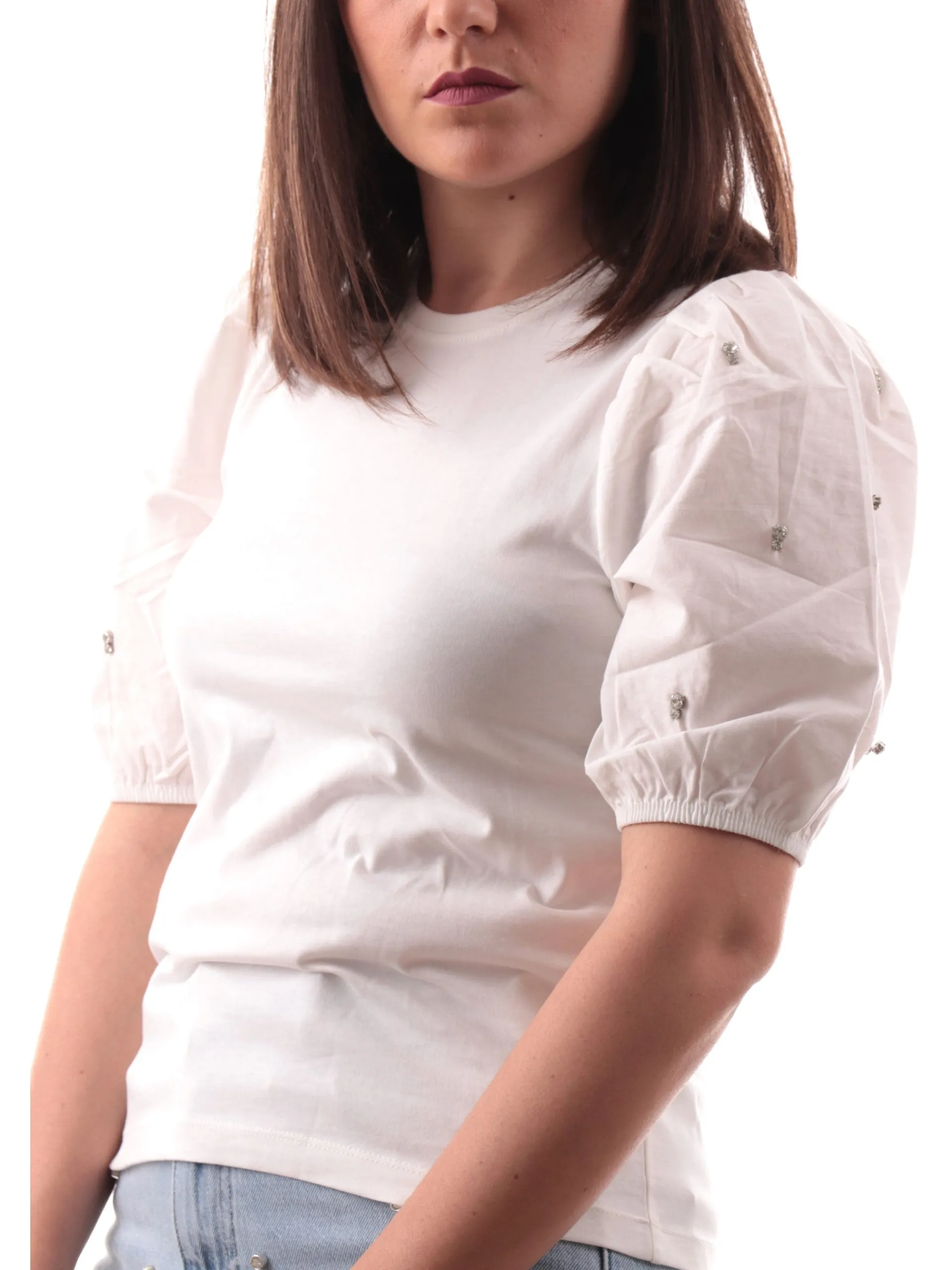 ONLY Maglie*Maglia bianca da donna con maniche a sbuffo e strass 15346887