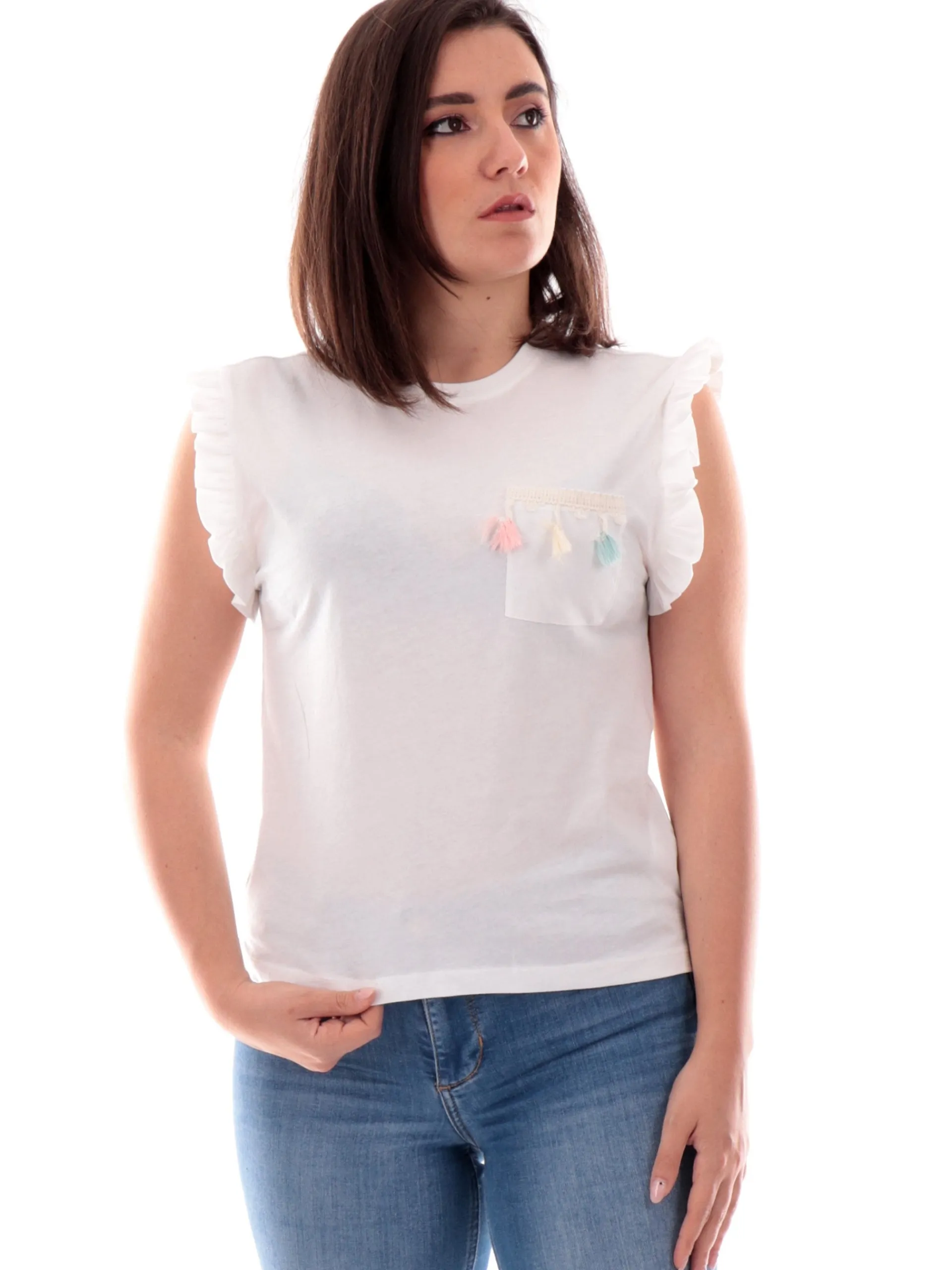 ONLY Maglie*Maglia bianca da donna con maniche a volant 15289732