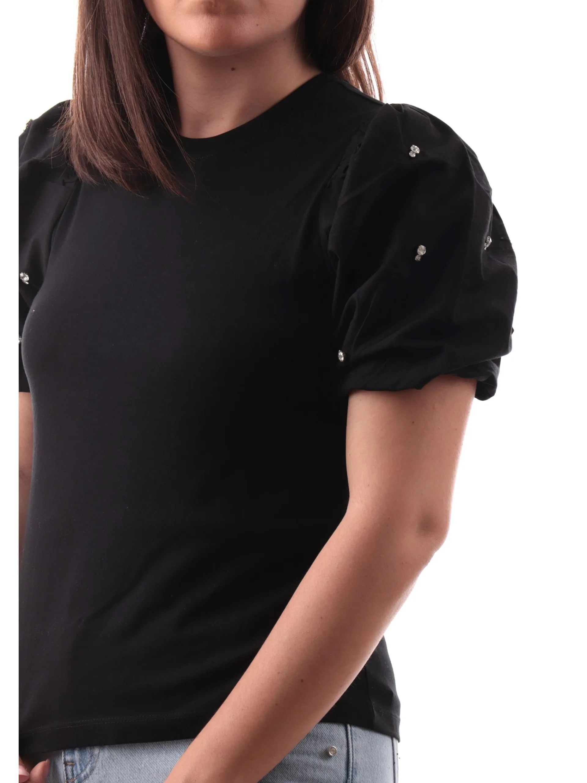 ONLY Maglie*Maglia nera da donna con maniche a sbuffo e strass 15346887