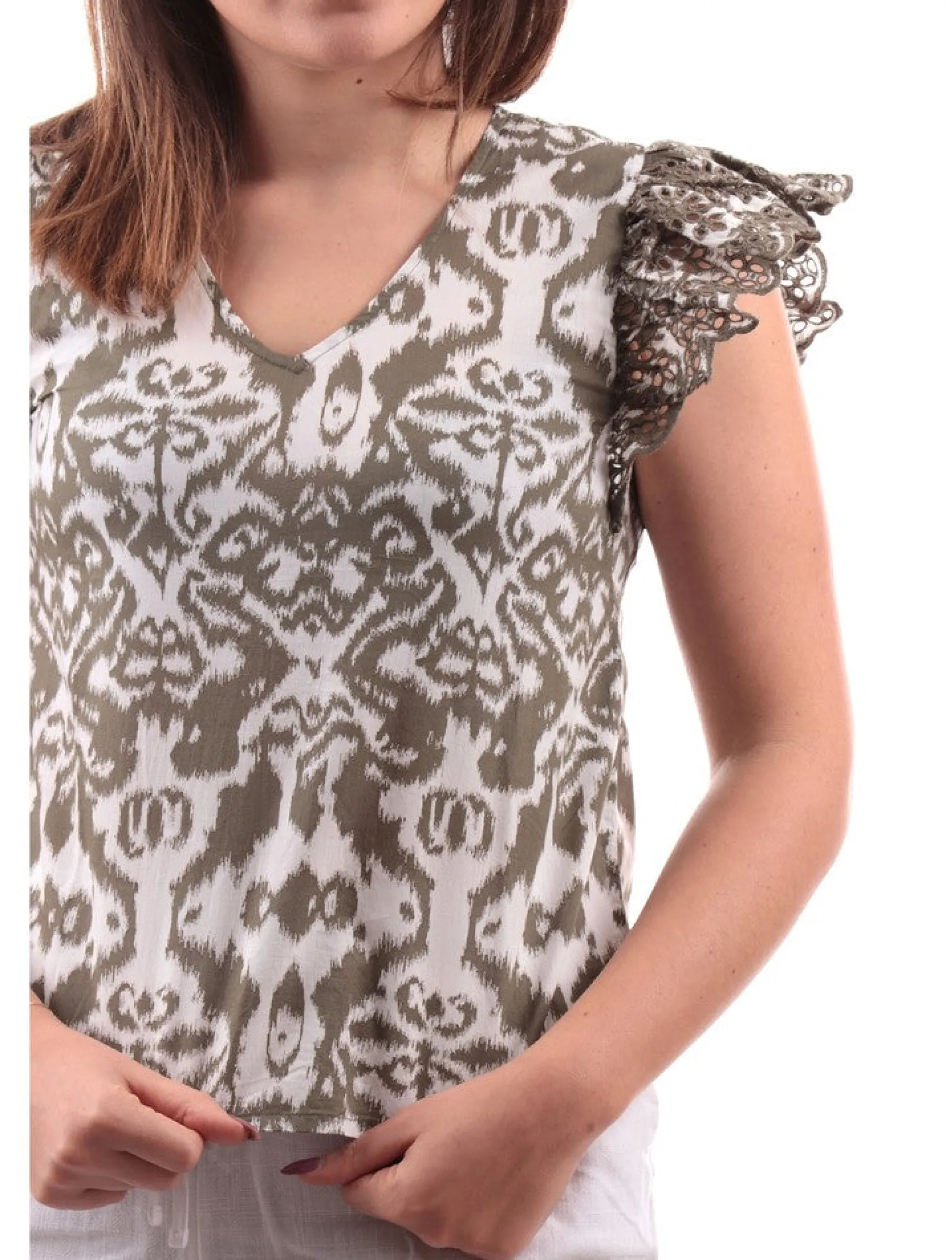 ONLY Maglie*Maglia verde maniche a farfalla da donna 15313171
