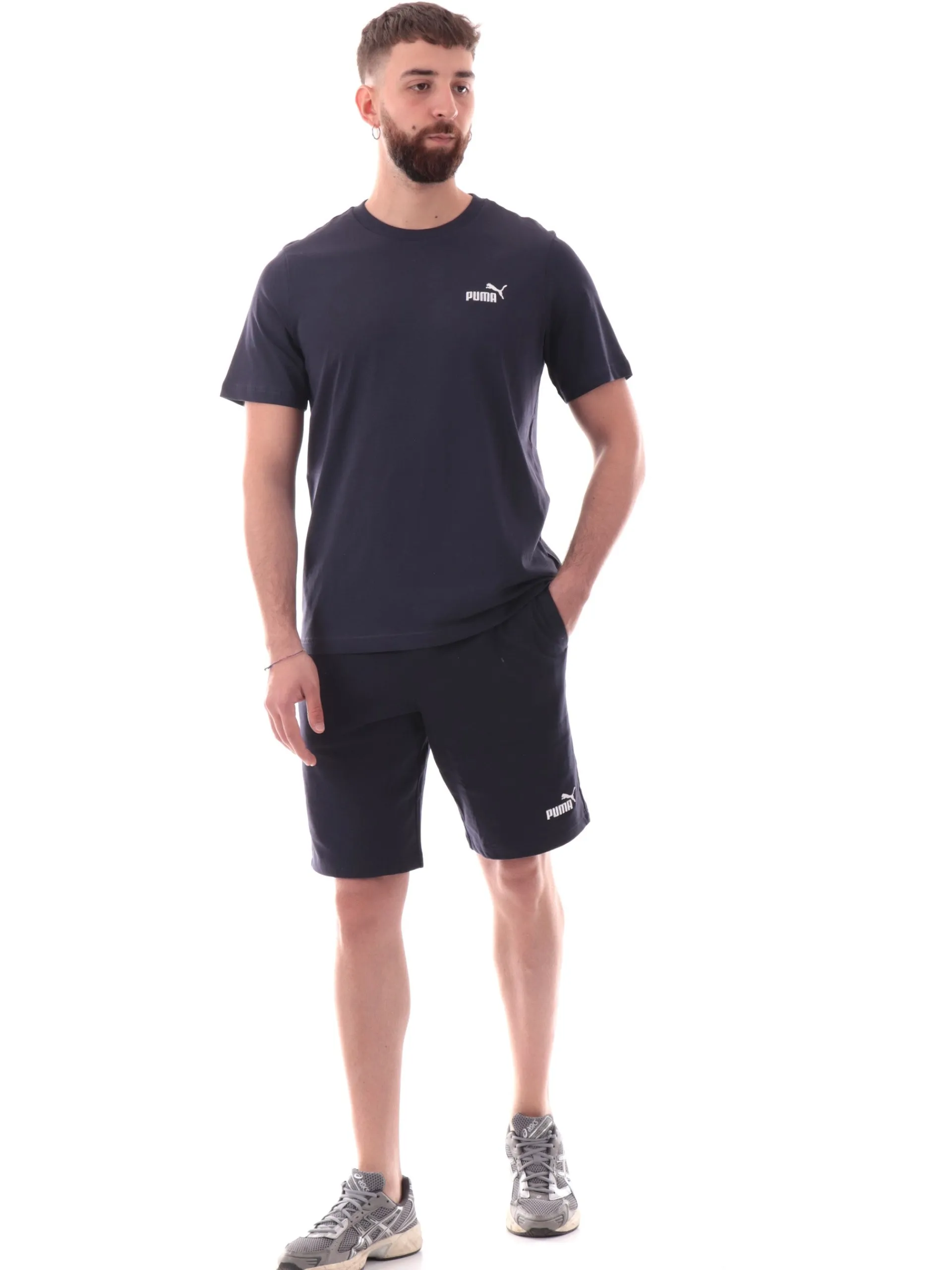 PUMA T-Shirt*Maglia blu girocollo da uomo logo ricamato 682534