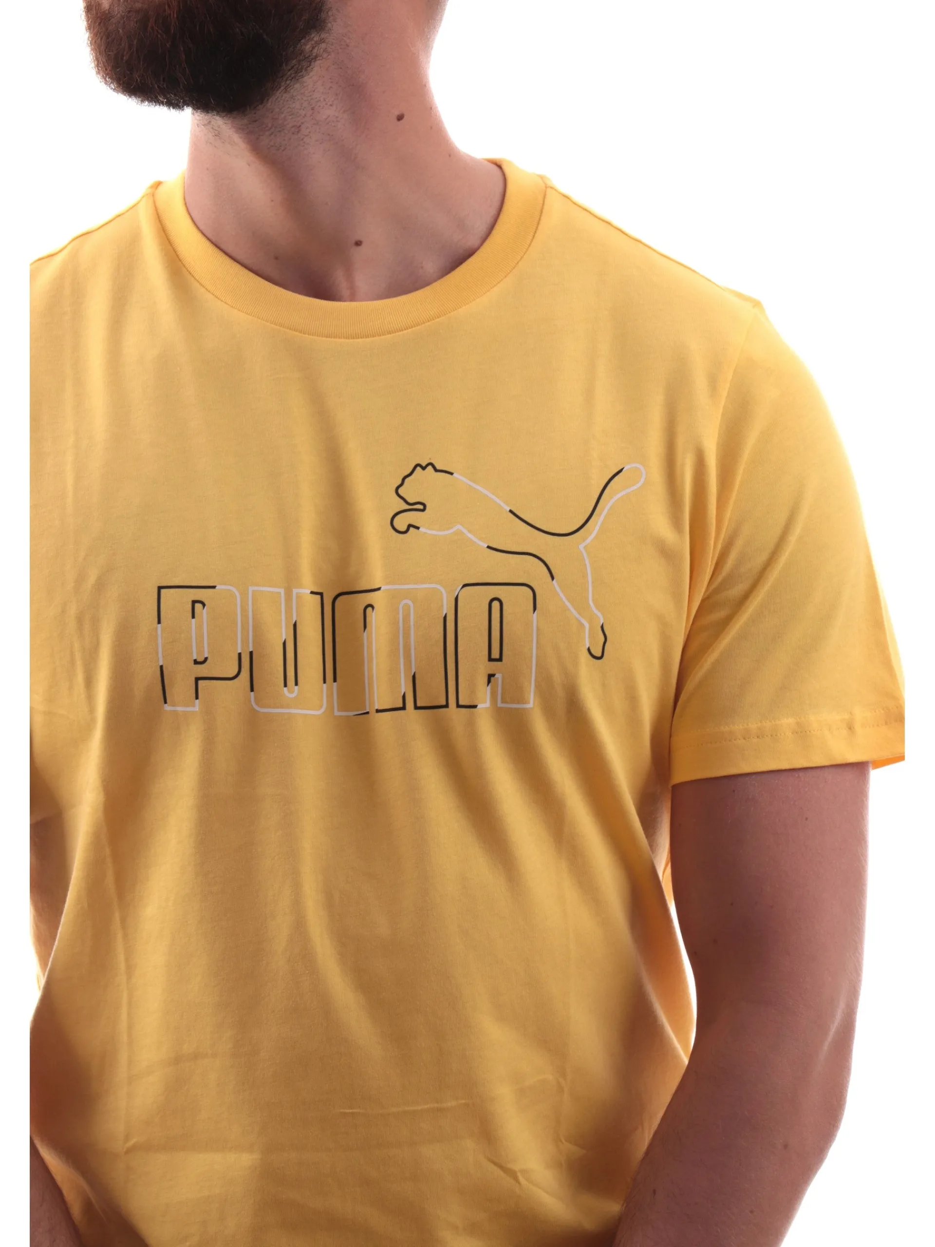 PUMA T-Shirt*Maglia gialla da uomo maxi logo a contrasto 688913