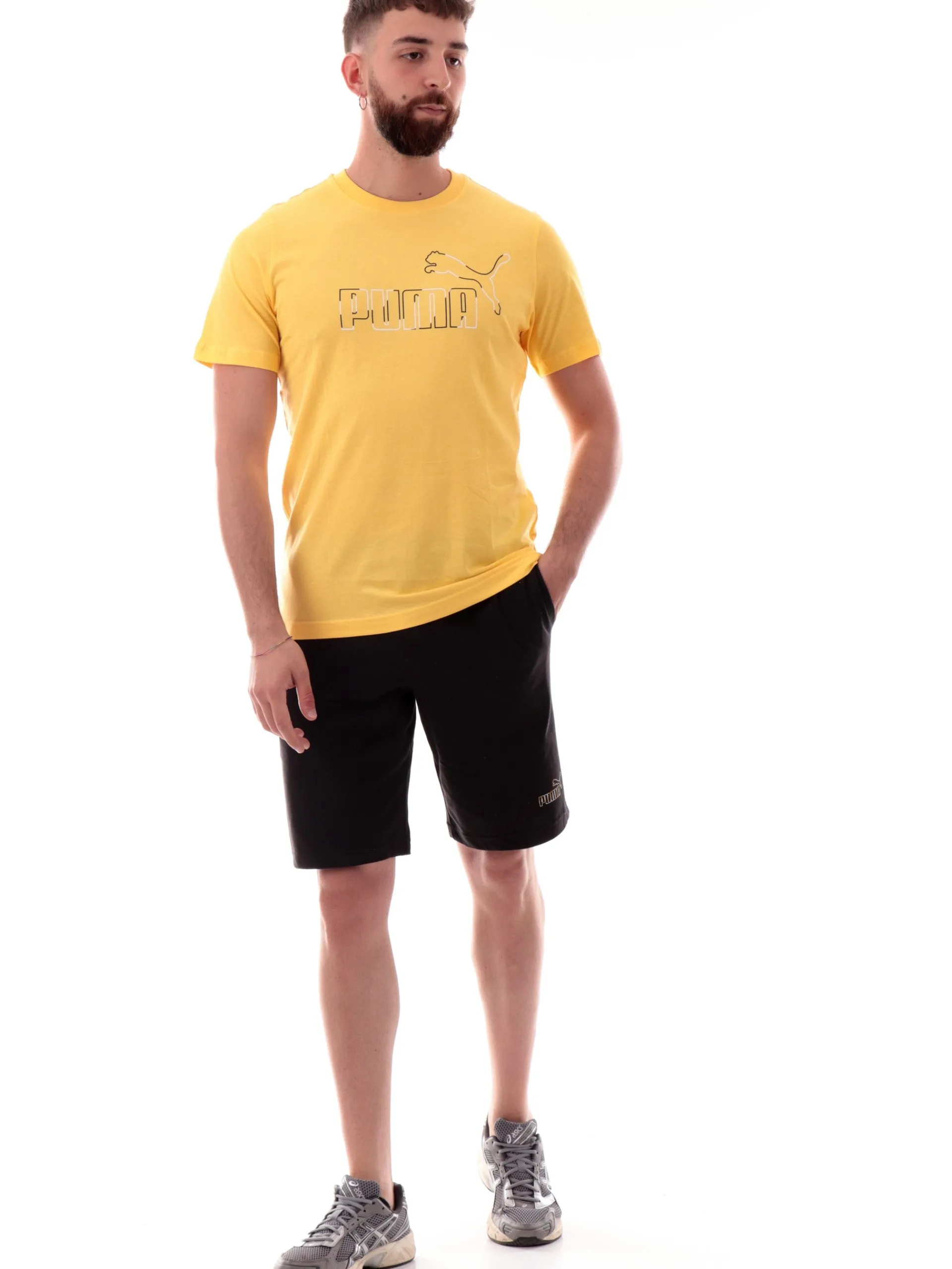 PUMA T-Shirt*Maglia gialla da uomo maxi logo a contrasto 688913
