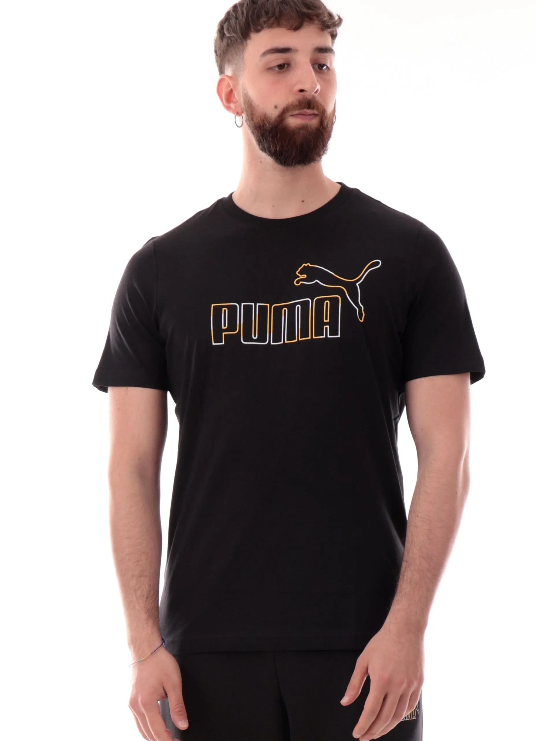 PUMA T-Shirt*Maglia nera da uomo maxi logo a contrasto 688913