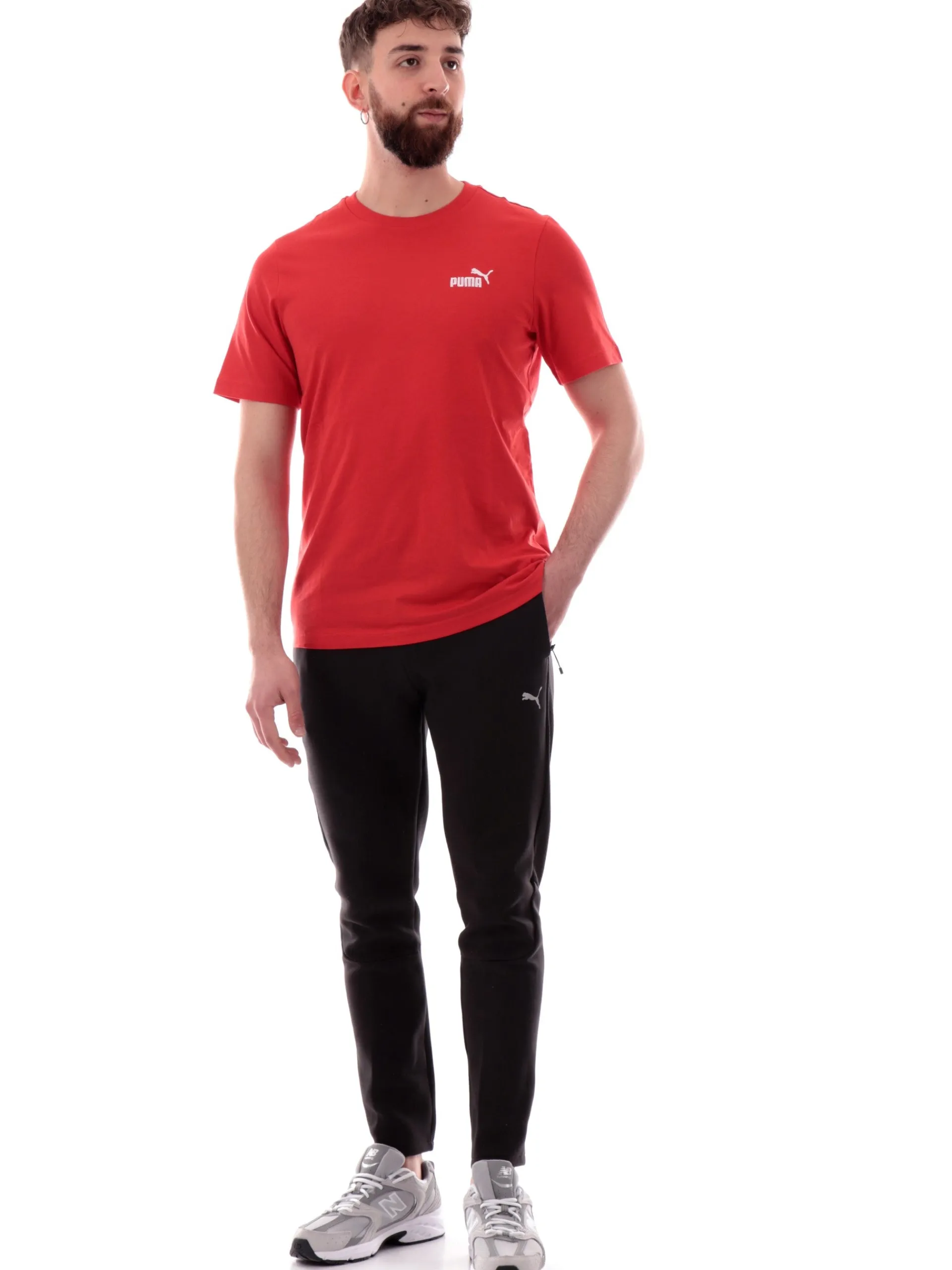 PUMA T-Shirt*Maglia rossa girocollo da uomo logo ricamato 682534
