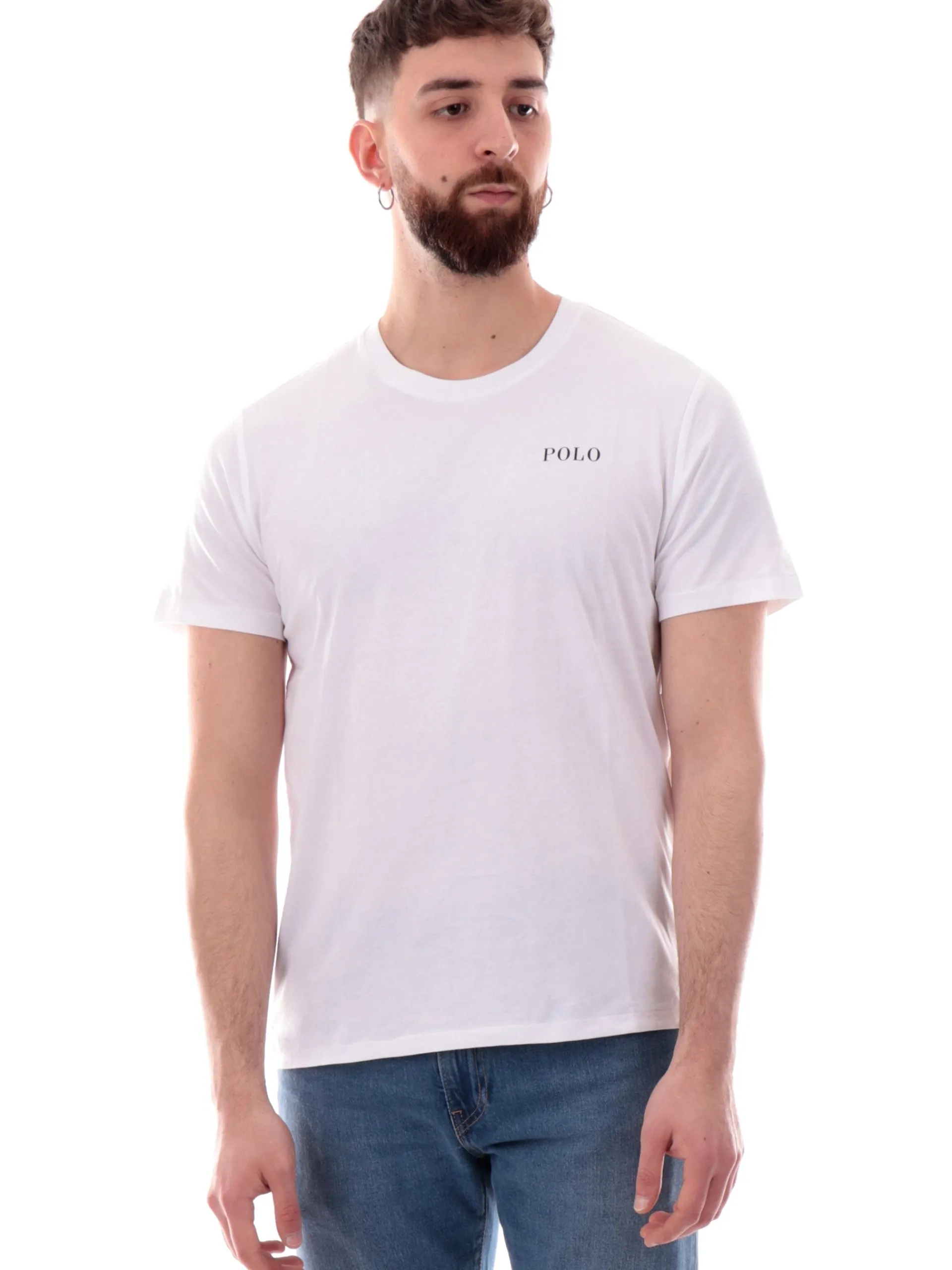 RALPH LAUREN T-Shirt*Maglia bianca girocollo da uomo logo Polo a contrasto 714931650