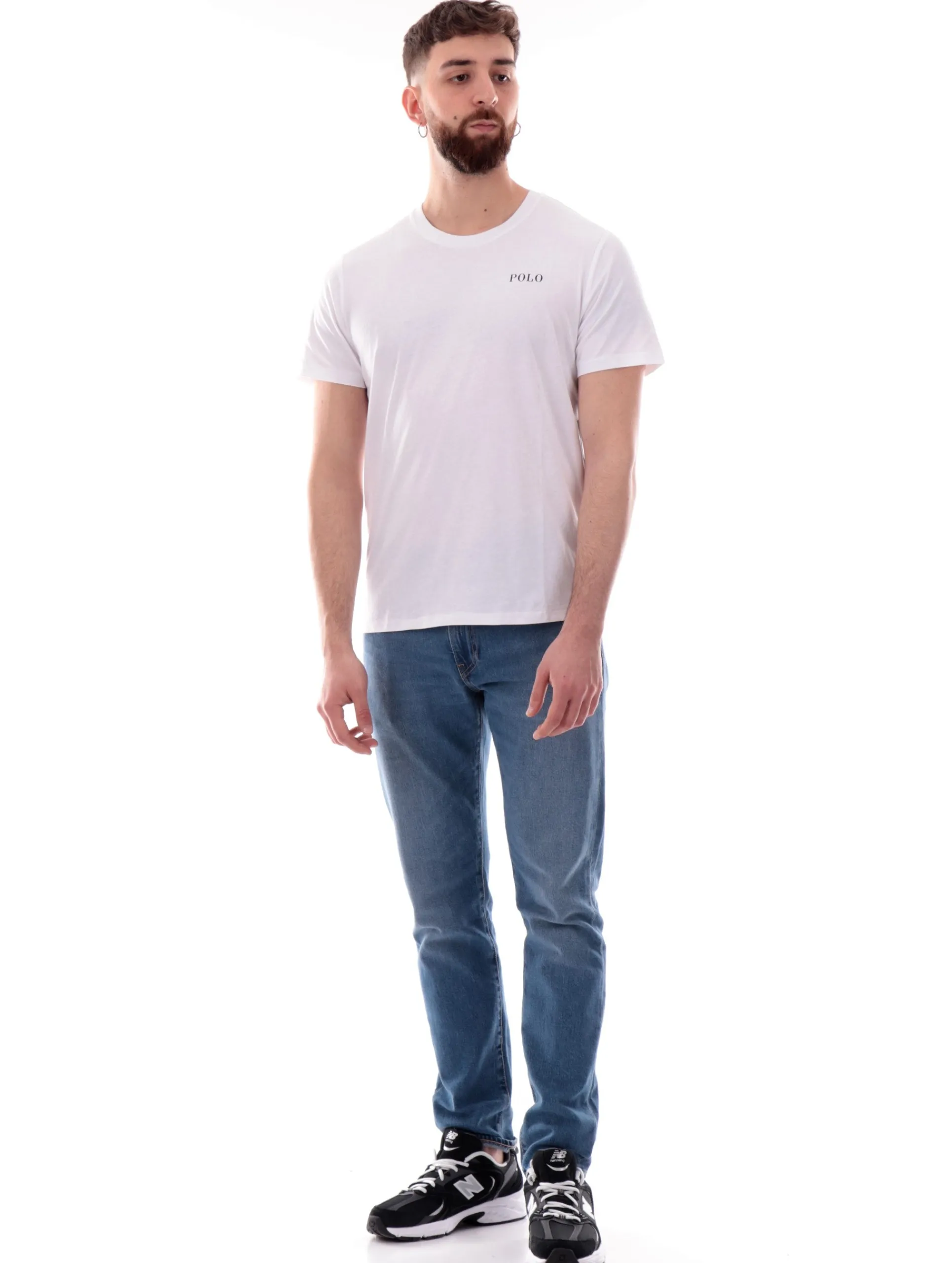 RALPH LAUREN T-Shirt*Maglia bianca girocollo da uomo logo Polo a contrasto 714931650