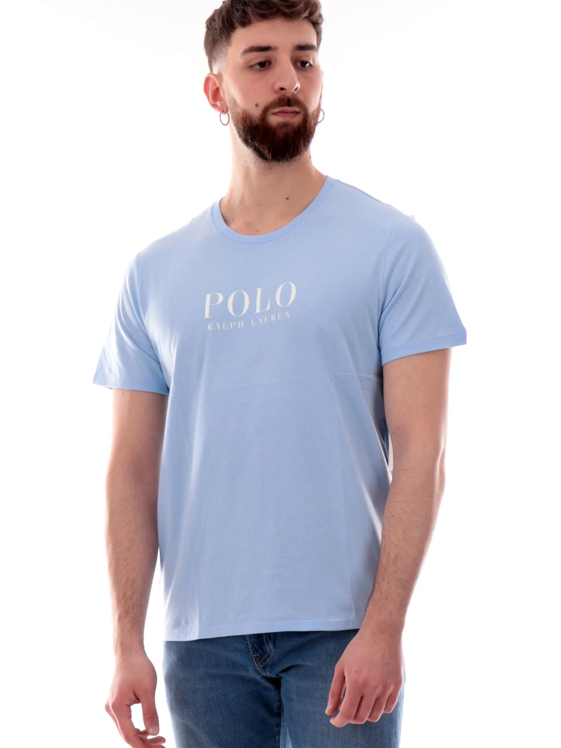 RALPH LAUREN T-Shirt*Maglia celeste da uomo con maxi logo Polo 714899613