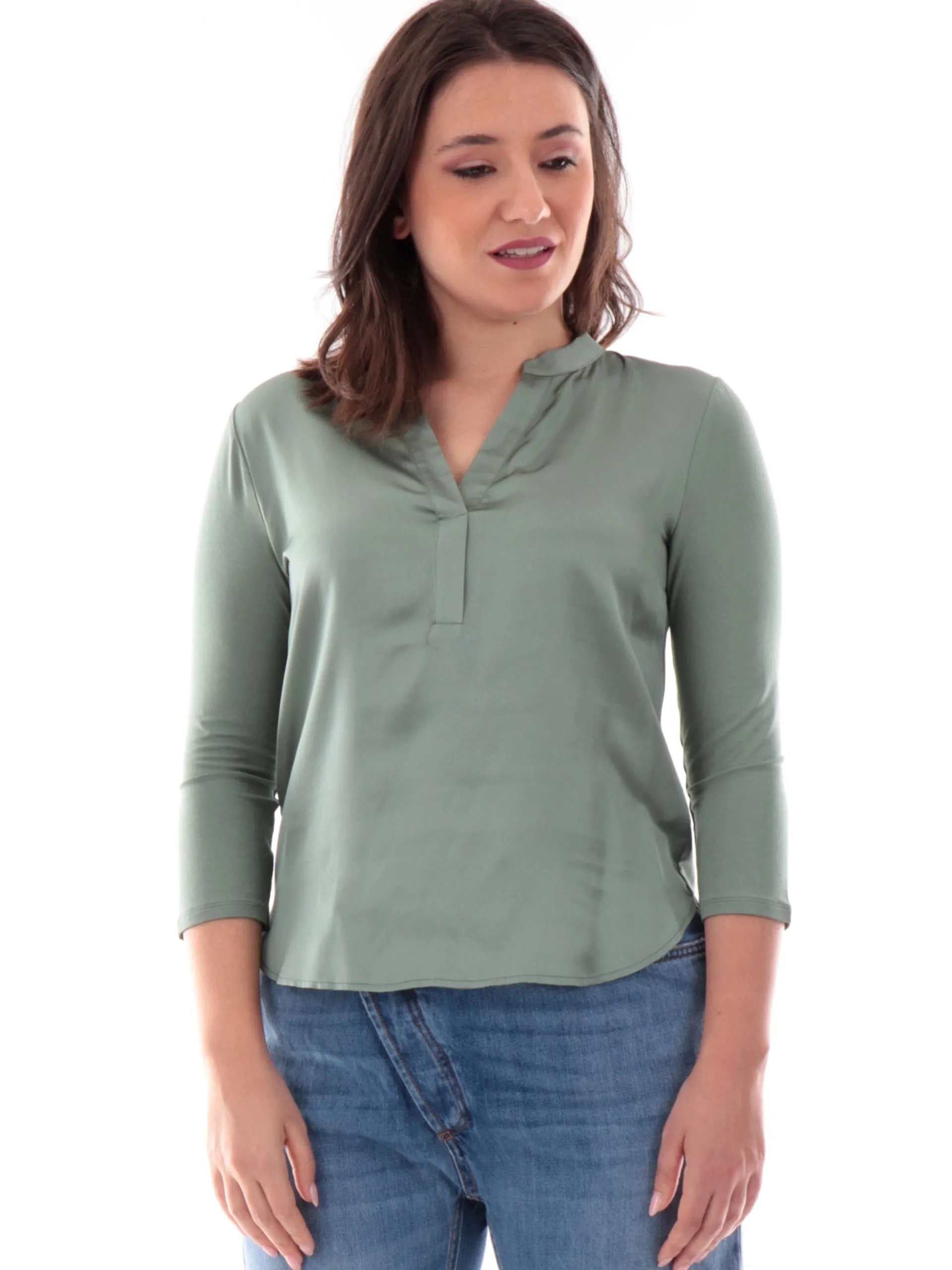 ANIS Maglie*Maglia raso verde da donna scollo a V 251C1041
