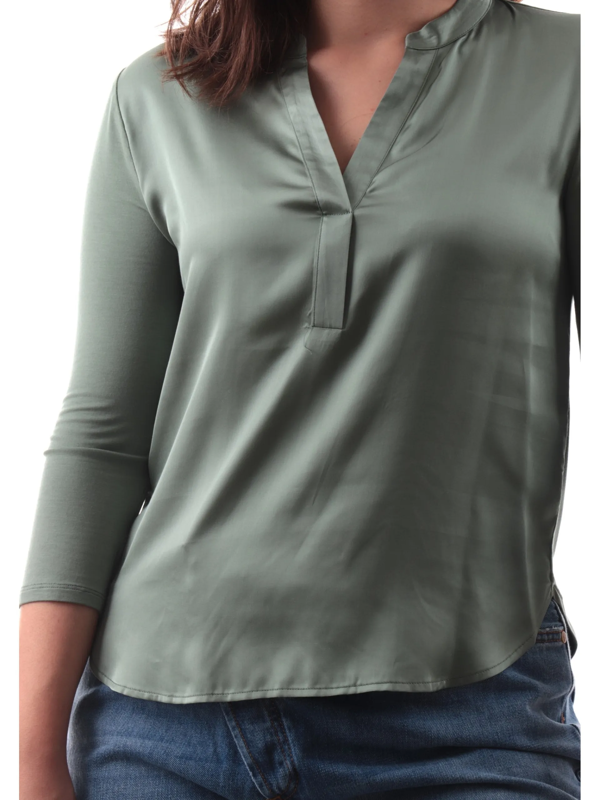 ANIS Maglie*Maglia raso verde da donna scollo a V 251C1041