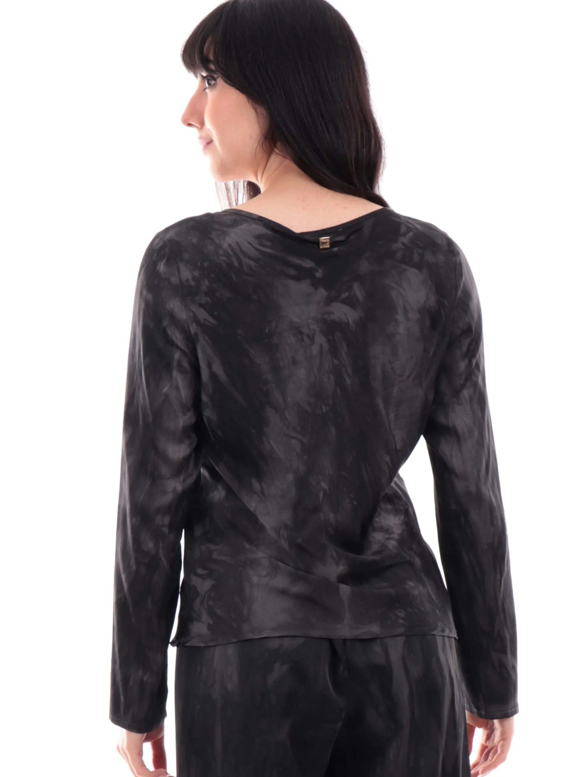 MANILA GRACE Maglie*Maglia raso donna nera girocollo blusa C150VDMA