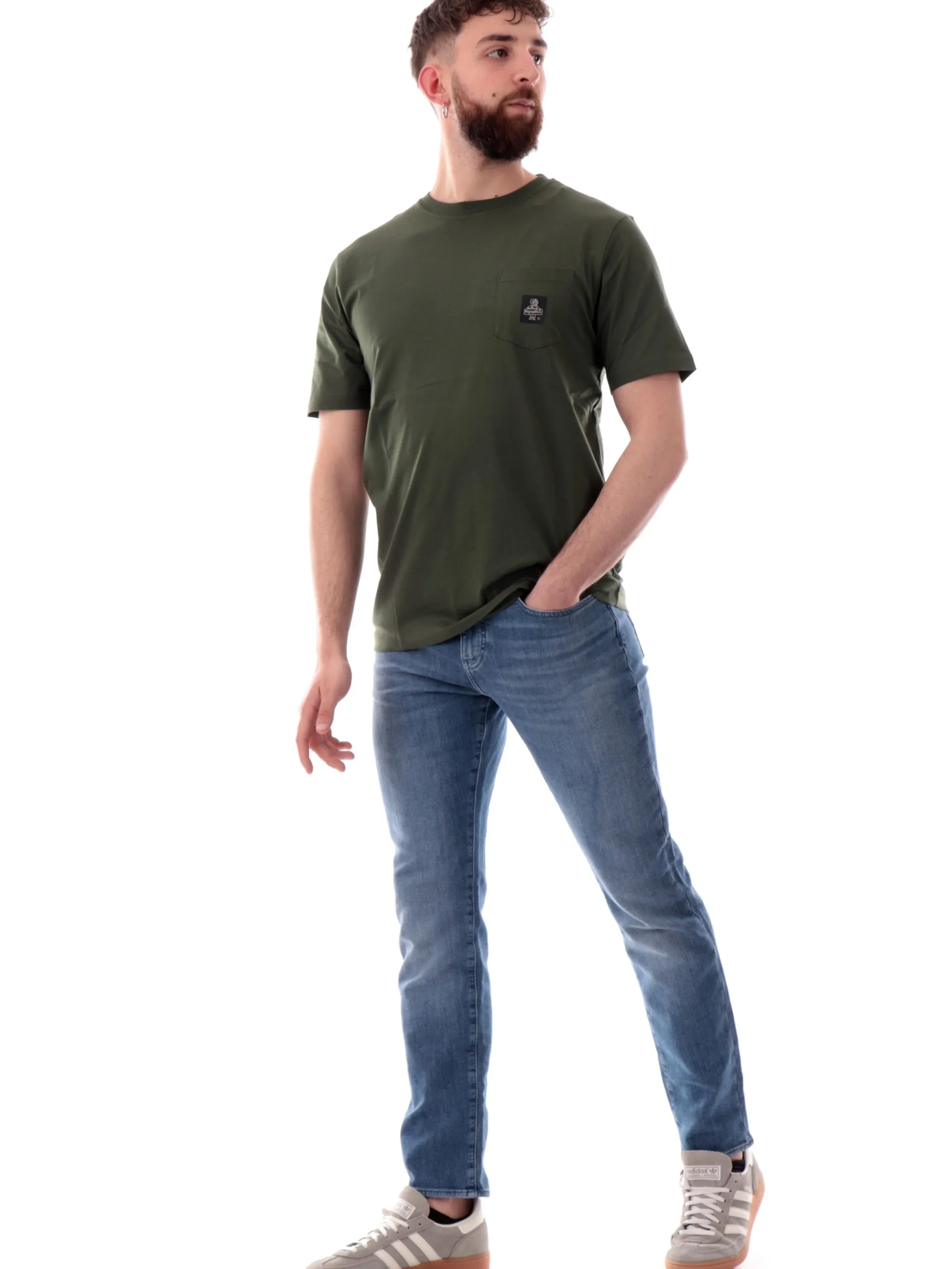 REFRIGIWEAR T-Shirt*Maglia Pierce verde da uomo con taschino e logo T22600
