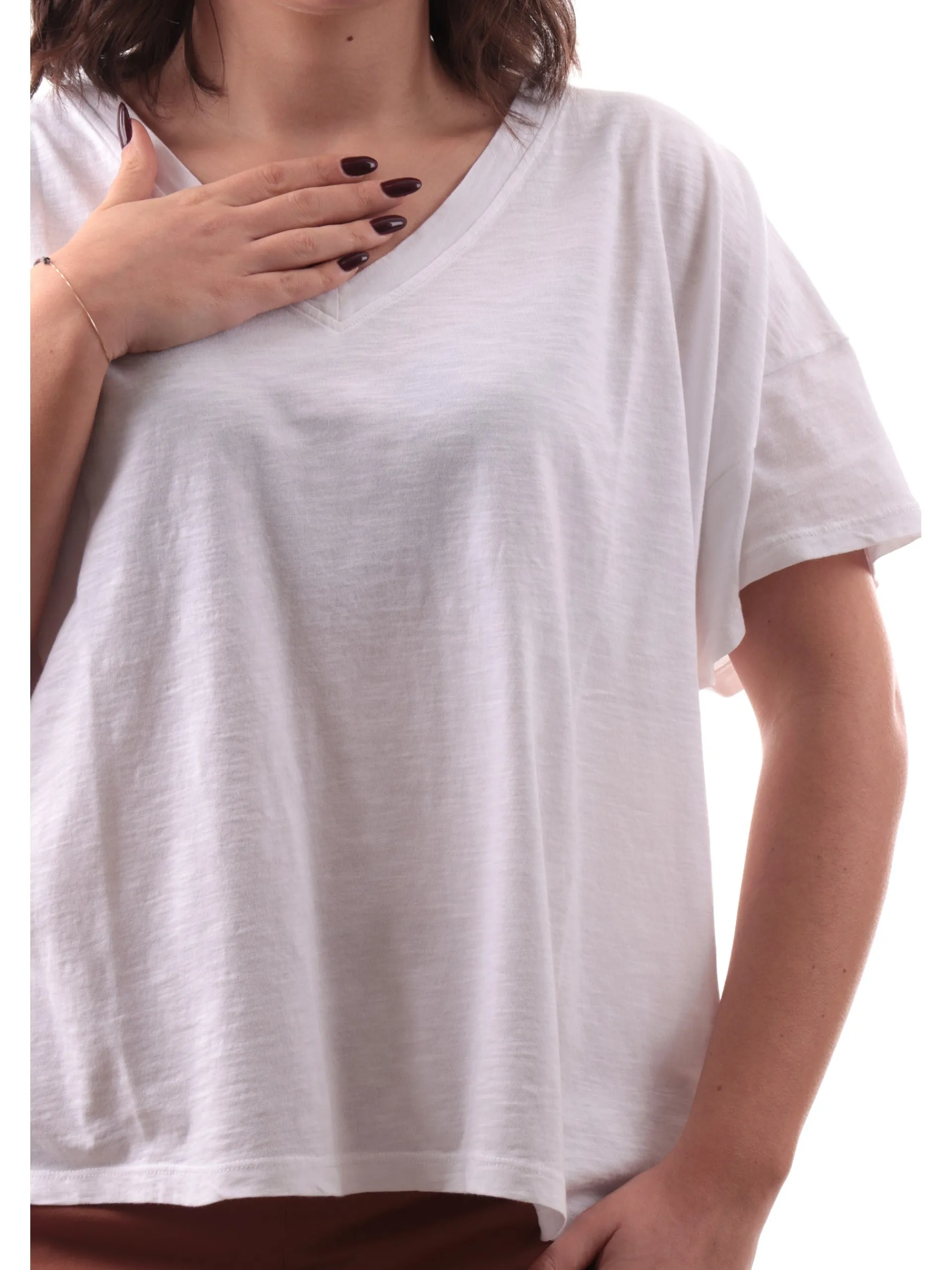 DEHA T-Shirt*Maglia scollo a v bianca da donna Crop