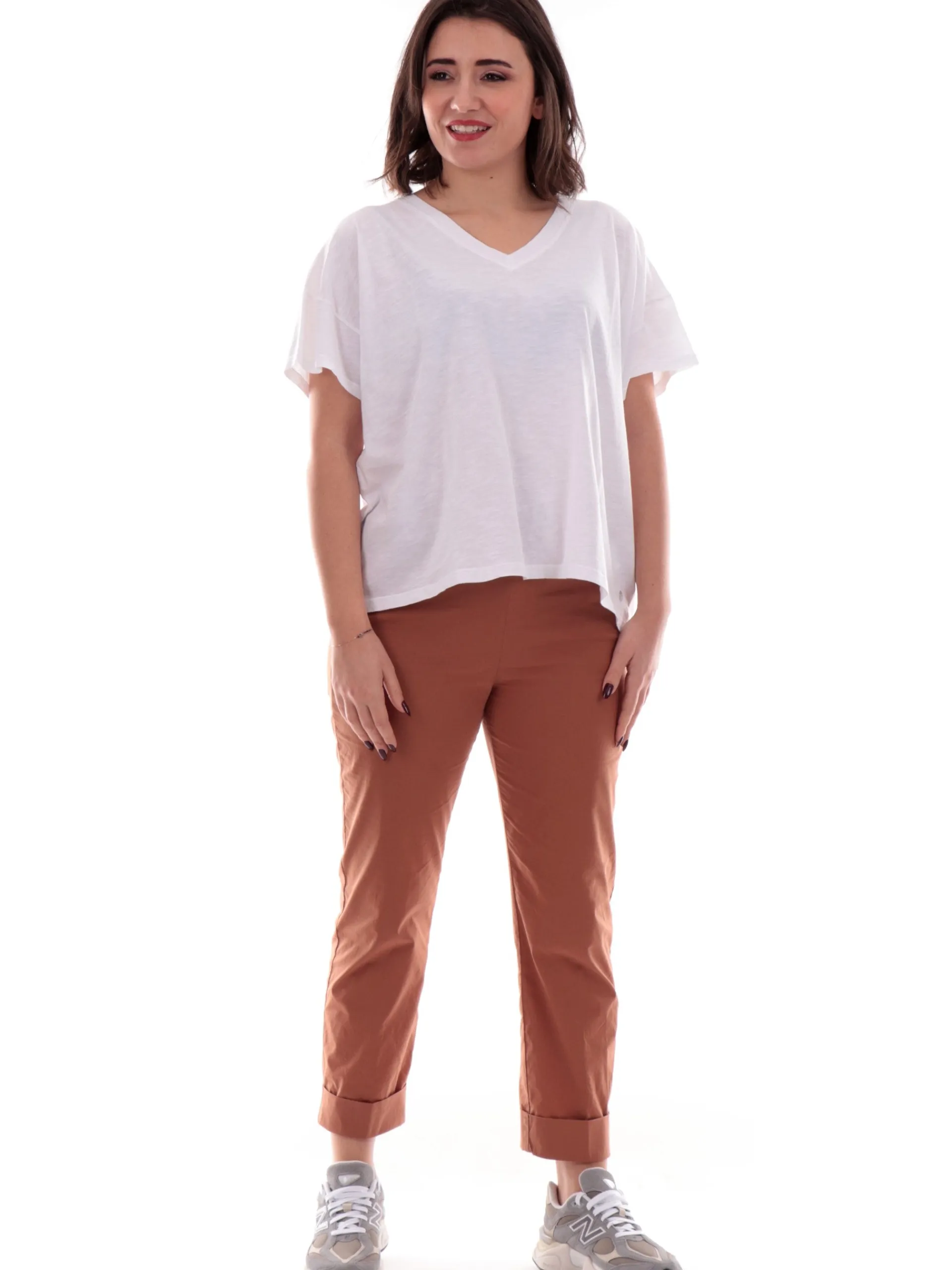 DEHA T-Shirt*Maglia scollo a v bianca da donna Crop