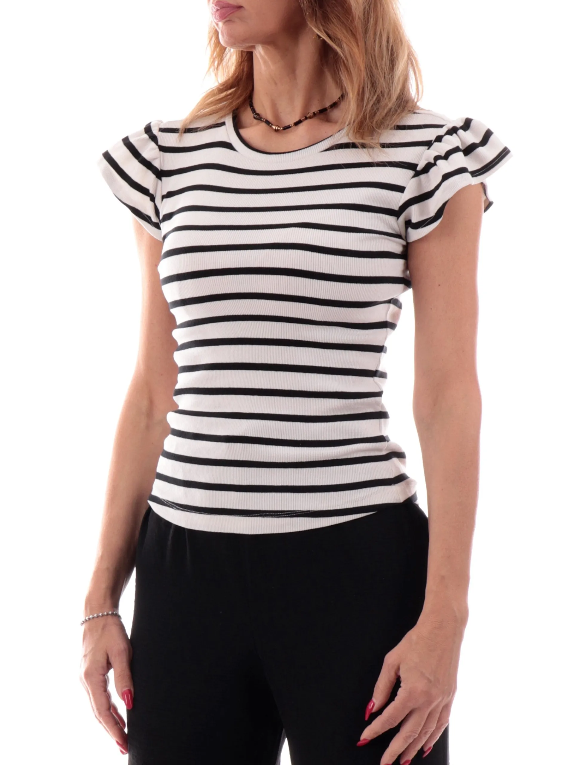 TIFFOSI T-Shirt*Maglia bianca a righe da donna con maniche a farfalla GAVI 1 10059267
