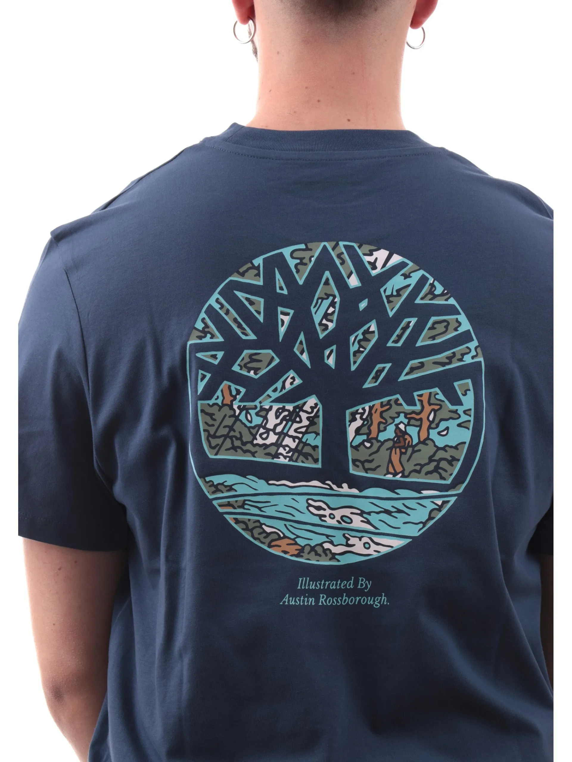 TIMBERLAND T-Shirt*Maglia blu da uomo maxi logo posteriore Tree Logo Back TB0A6DG5