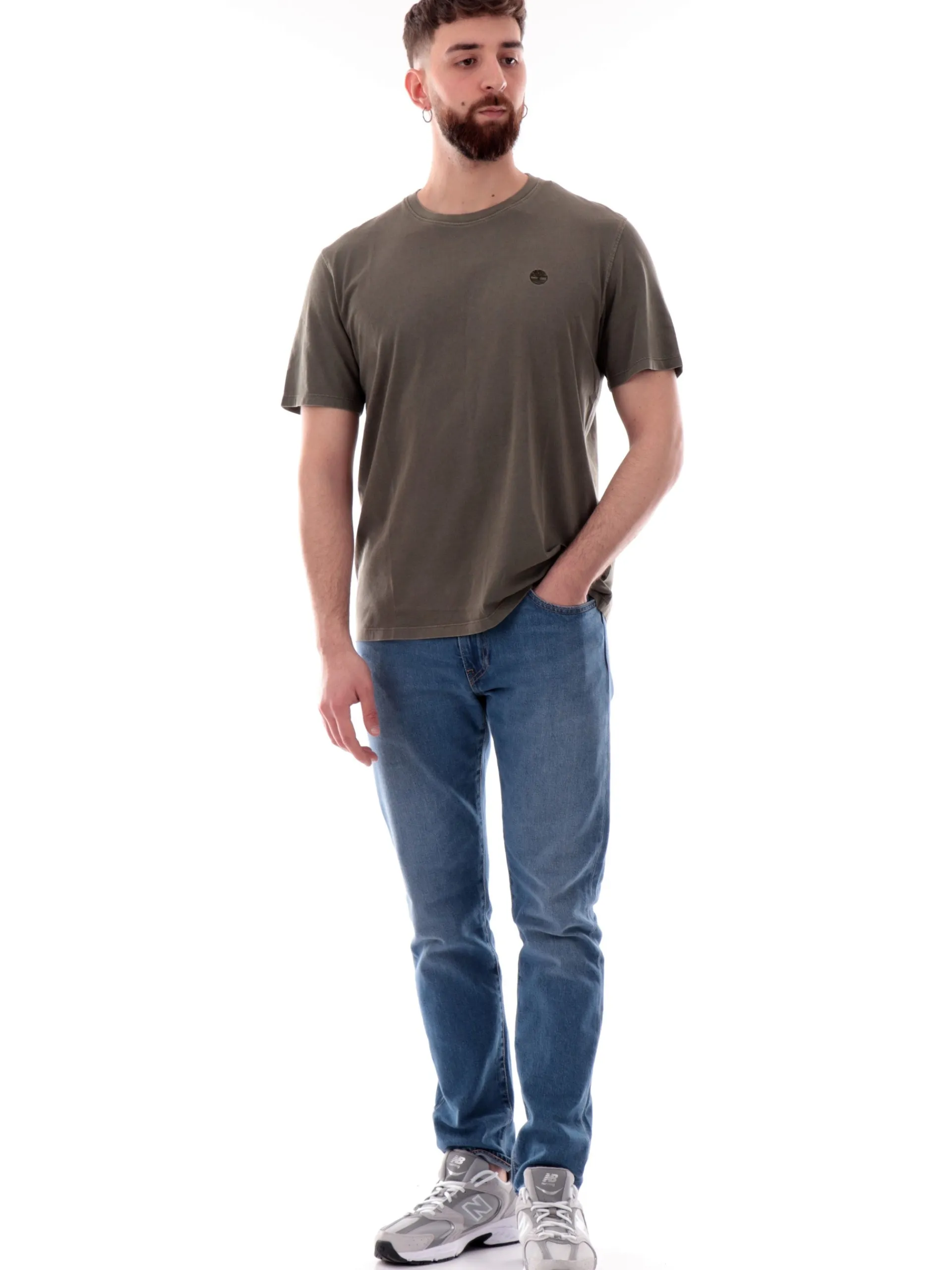 TIMBERLAND T-Shirt*Maglia verde militare da uomo logo ricamato Dunstan River TB0A5YAY