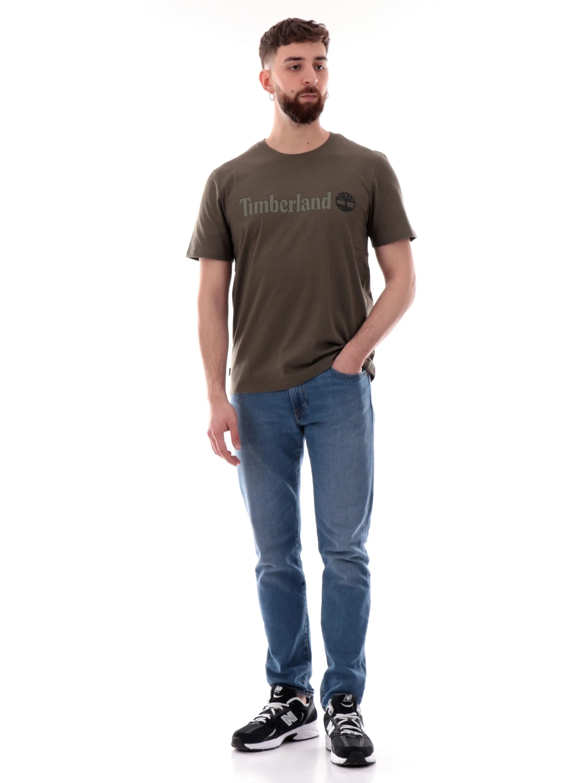 TIMBERLAND T-Shirt*Maglia verde militare da uomo maxi stampa Kennebec River TB0A5UPQ