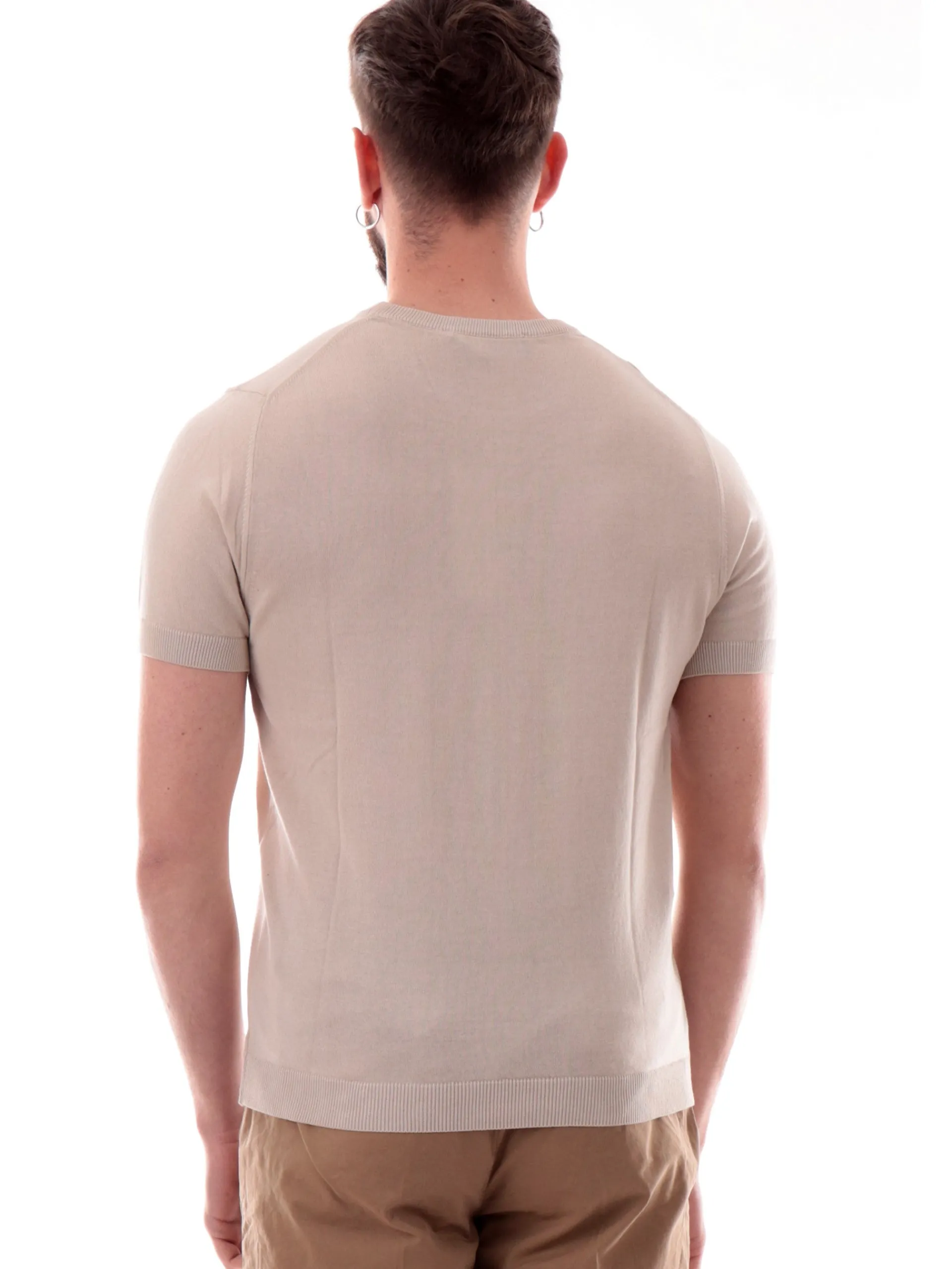 VELK T-Shirt*Maglia beige girocollo da uomo Made in Italy lavorata a mano RS633Y