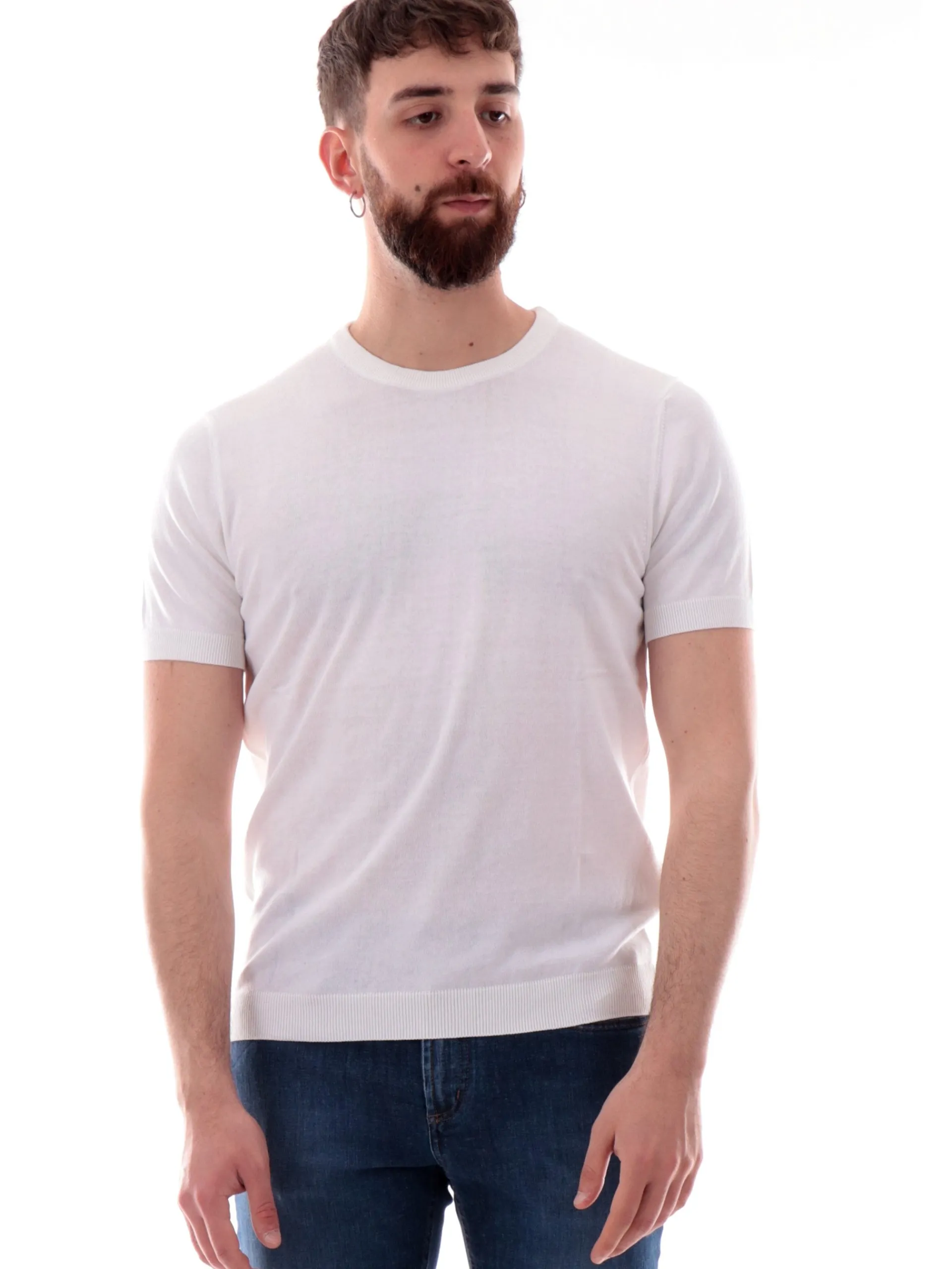 VELK T-Shirt*Maglia bianca girocollo da uomo Made in Italy lavorata a mano RS633Y