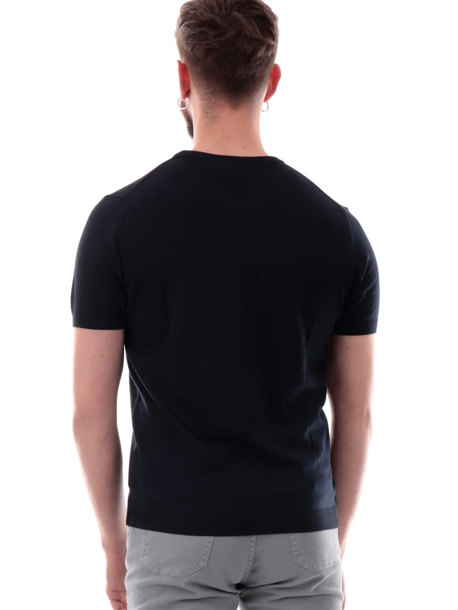 VELK T-Shirt*Maglia blu girocollo da uomo Made in Italy lavorata a mano RS633Y