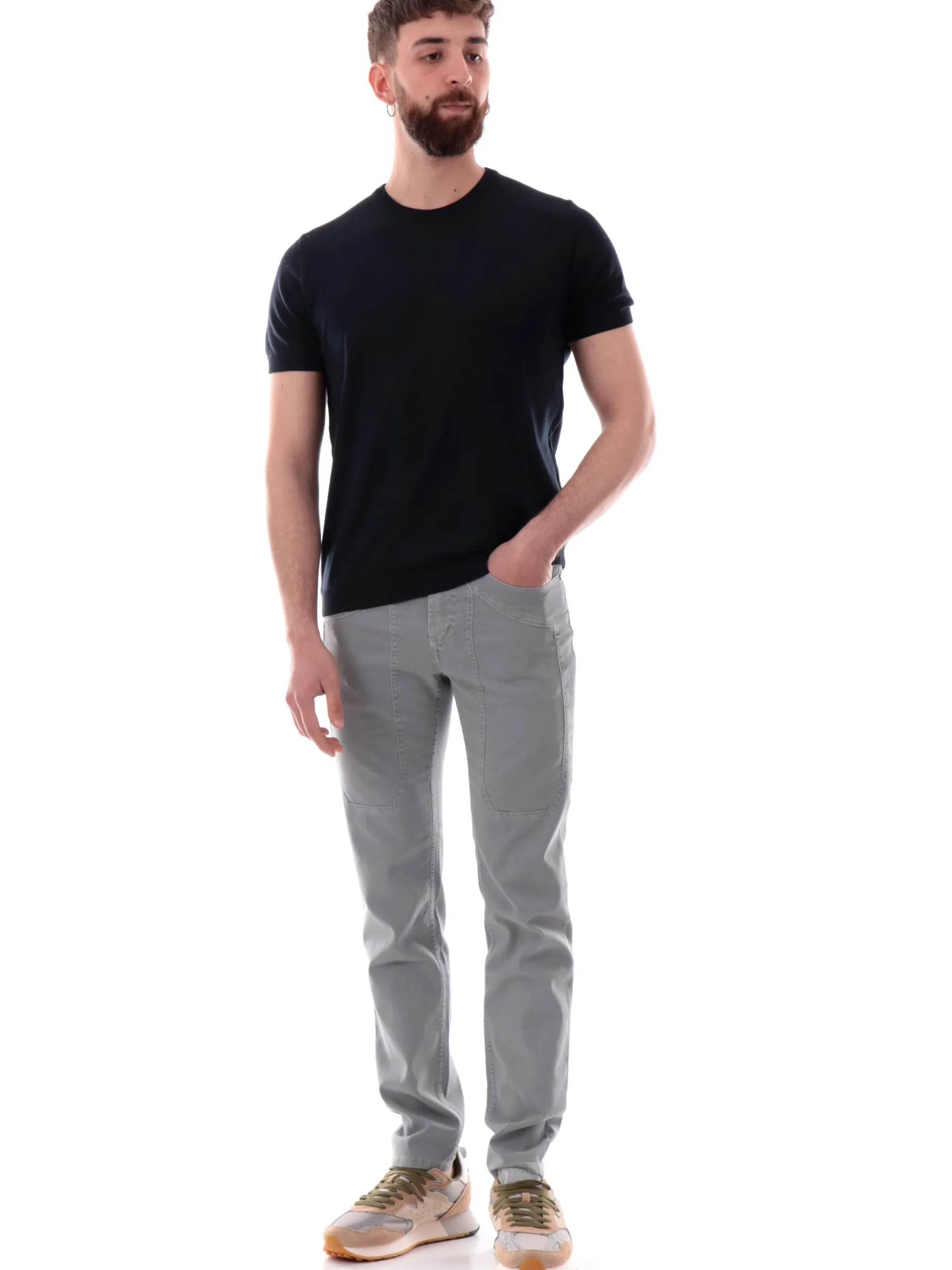 VELK T-Shirt*Maglia blu girocollo da uomo Made in Italy lavorata a mano RS633Y