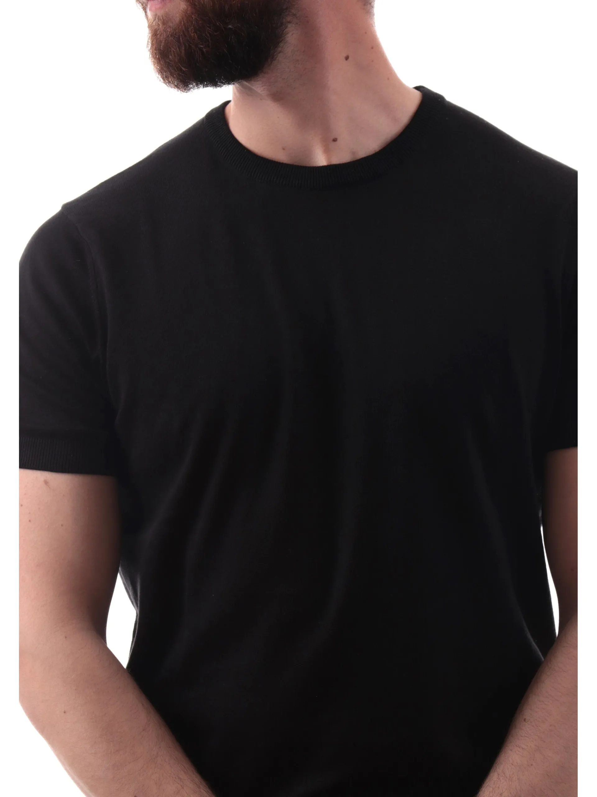 VELK T-Shirt*Maglia nera girocollo da uomo Made in Italy lavorata a mano RS633Y