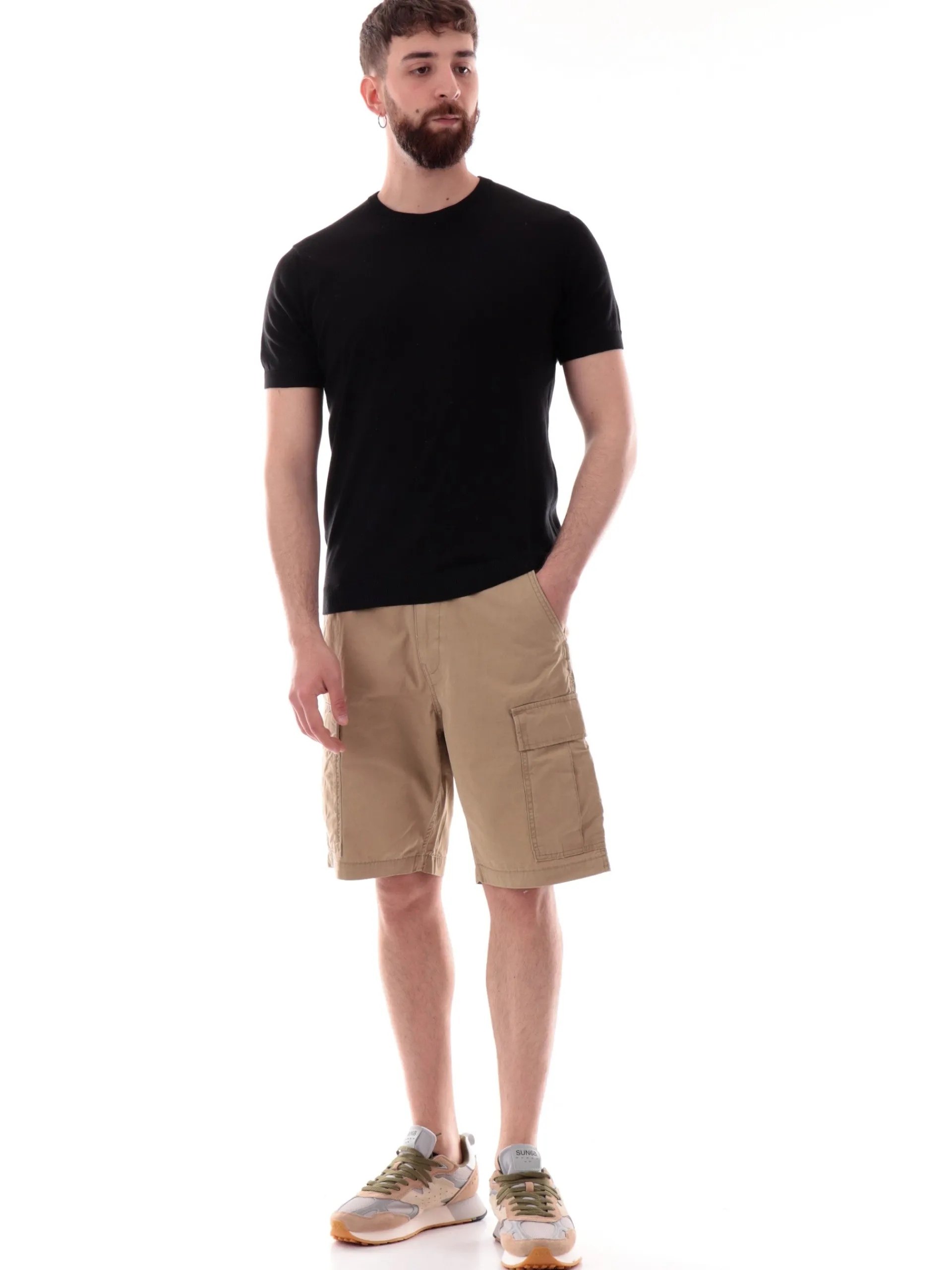 VELK T-Shirt*Maglia nera girocollo da uomo Made in Italy lavorata a mano RS633Y