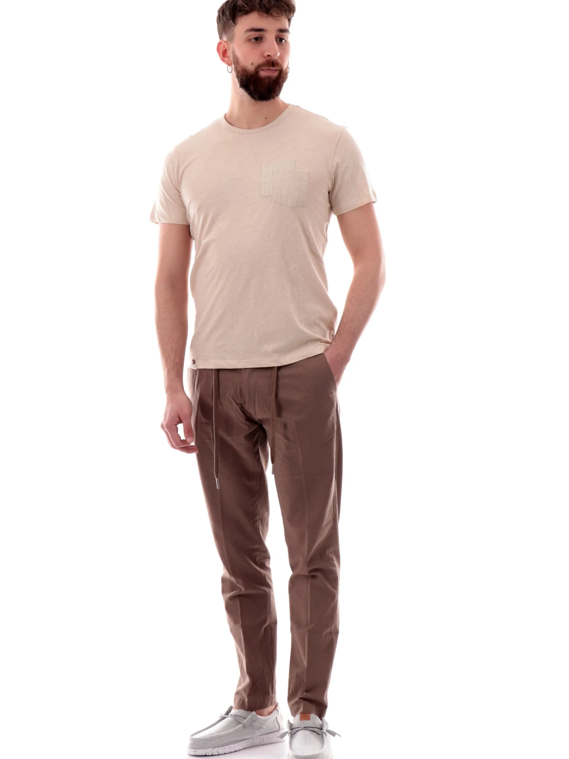 YES ZEE T-Shirt*Maglia beige girocollo da uomo con taschino T736S500