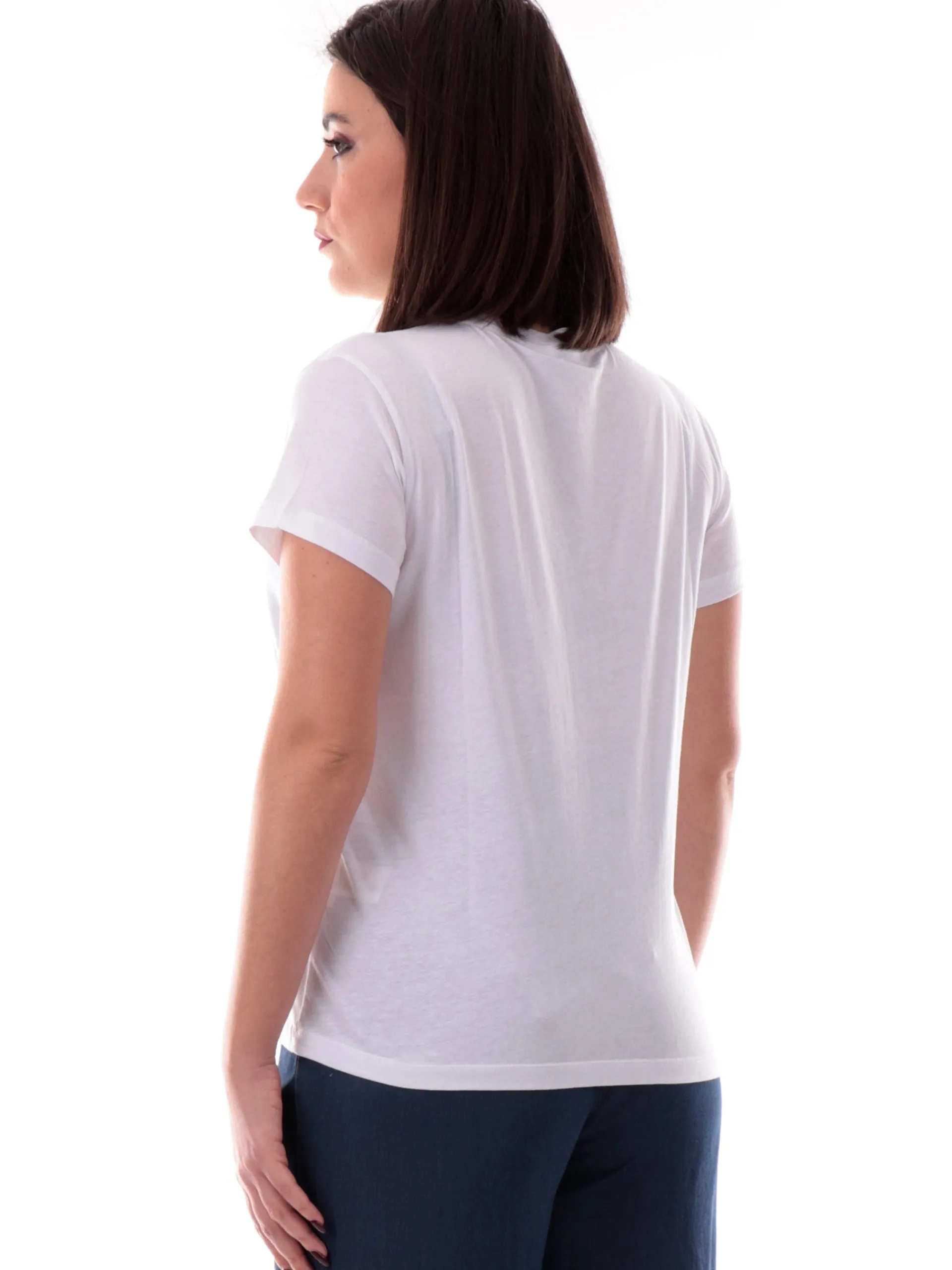 YES ZEE T-Shirt*Maglia bianca girocollo da donna stampa con strass T264SG00