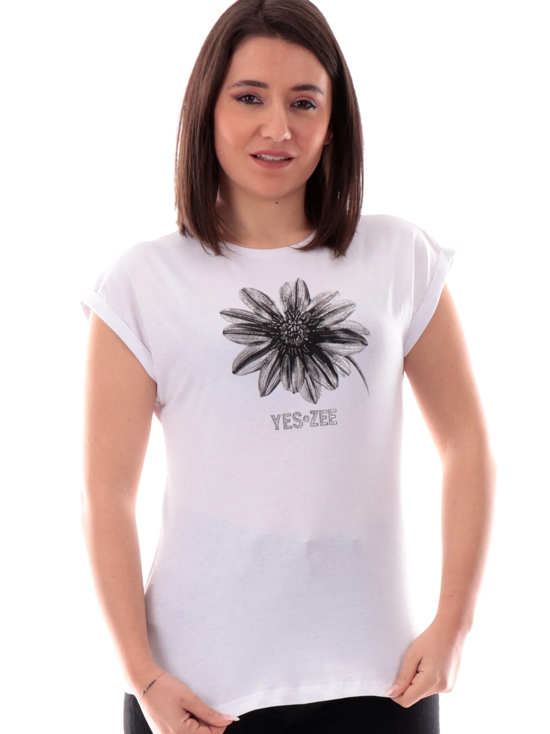 YES ZEE T-Shirt*Maglia bianca girocollo da donna maniche a kimono T239JX00 0101